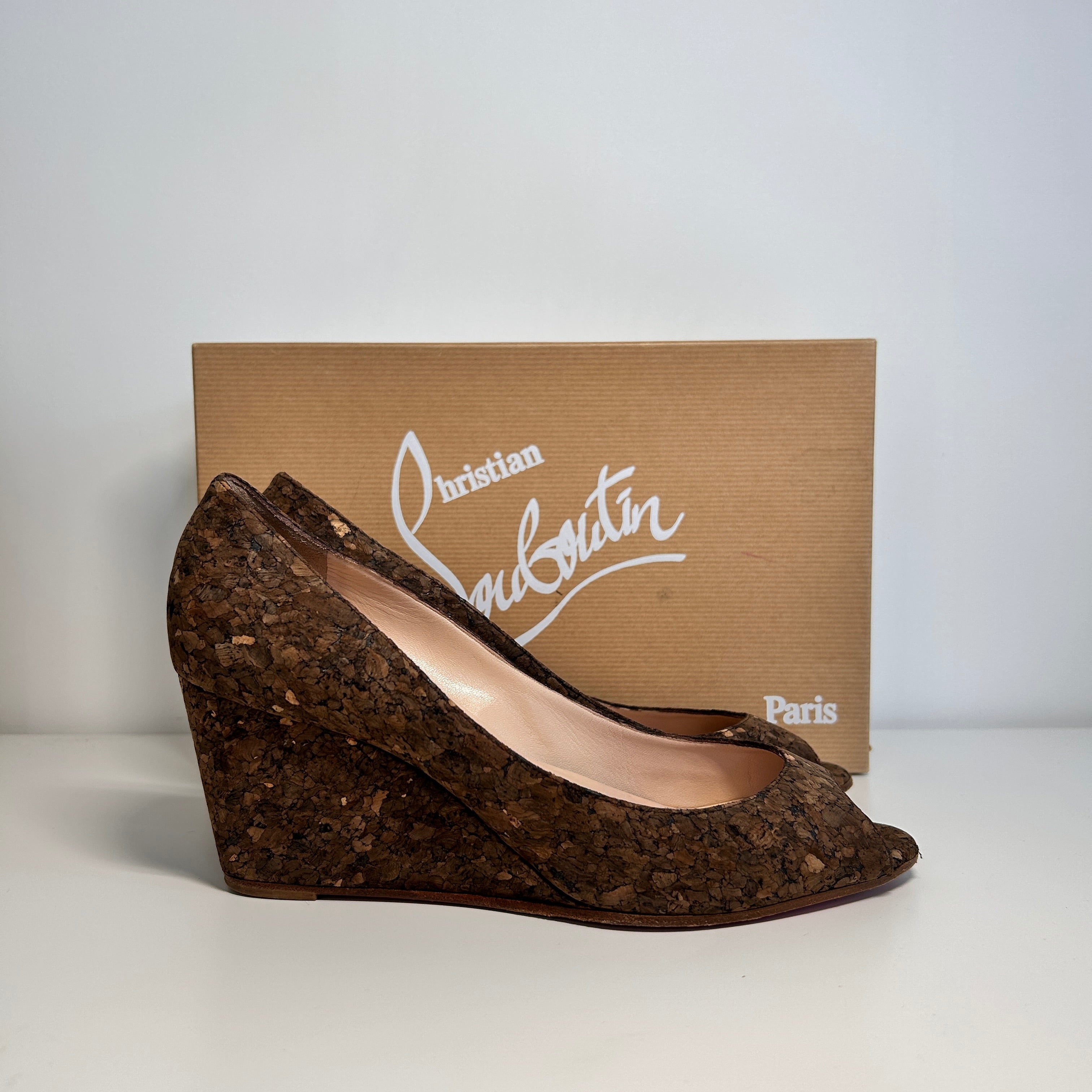 Beige Cork Materna Zeppa Wedge Peep Toe Pumps