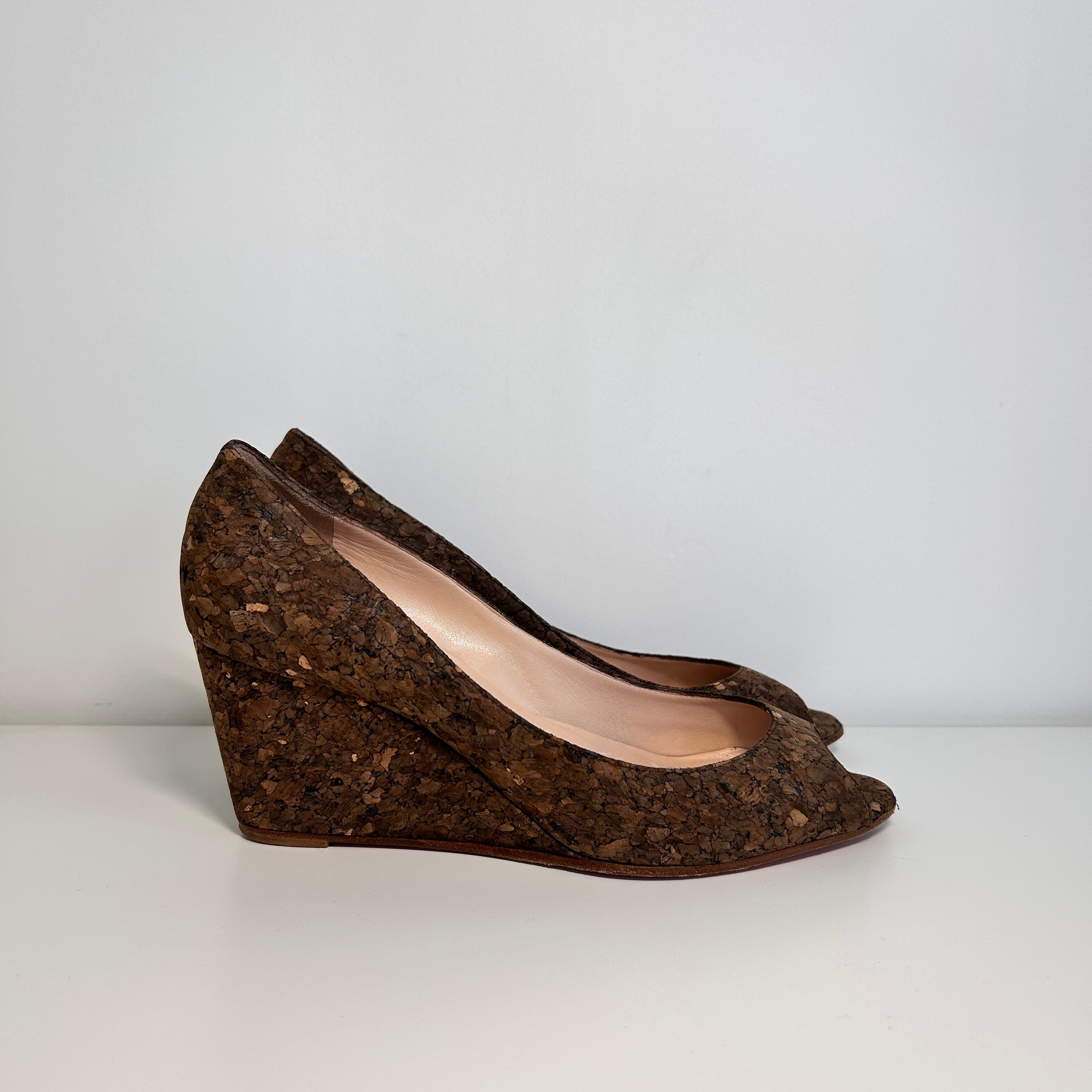 Beige Cork Materna Zeppa Wedge Peep Toe Pumps