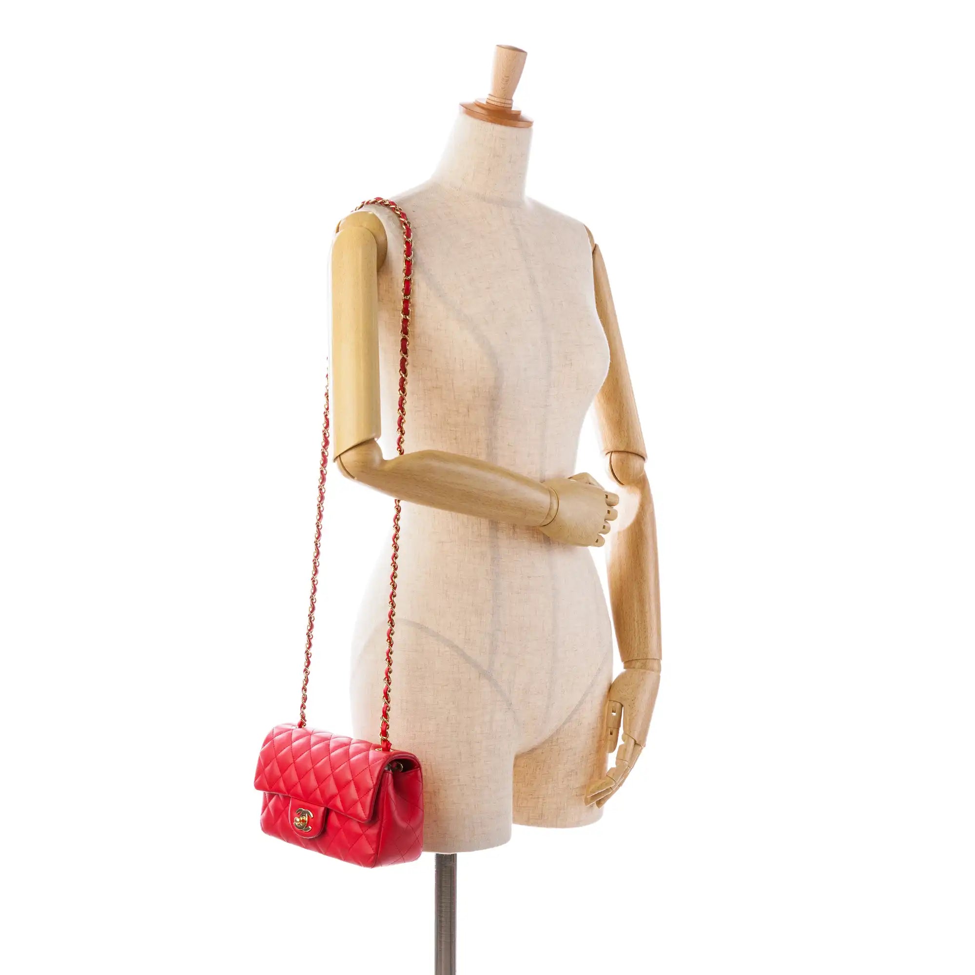Red Mini Rectangular Classic Lambskin Single Flap GHW