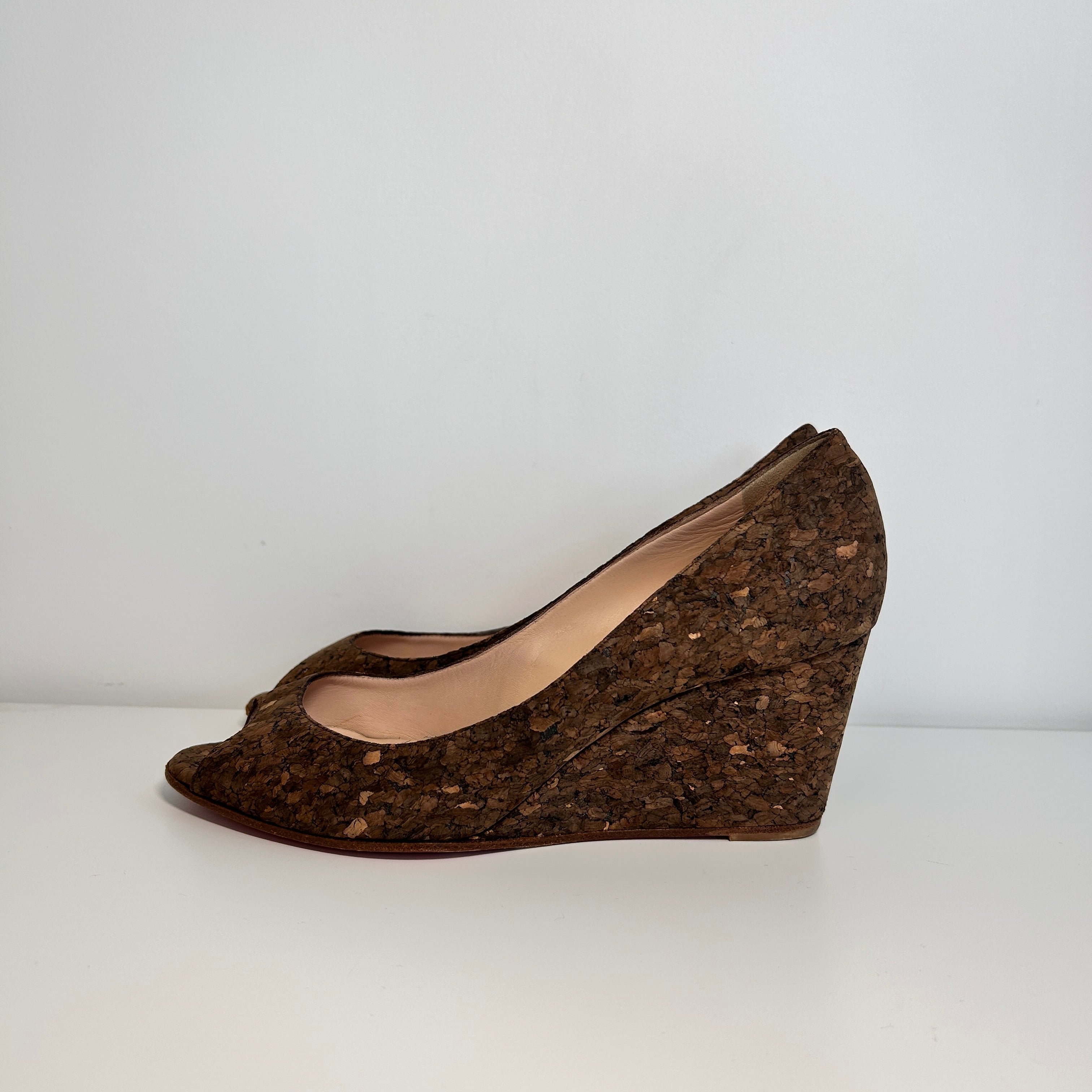 Beige Cork Materna Zeppa Wedge Peep Toe Pumps