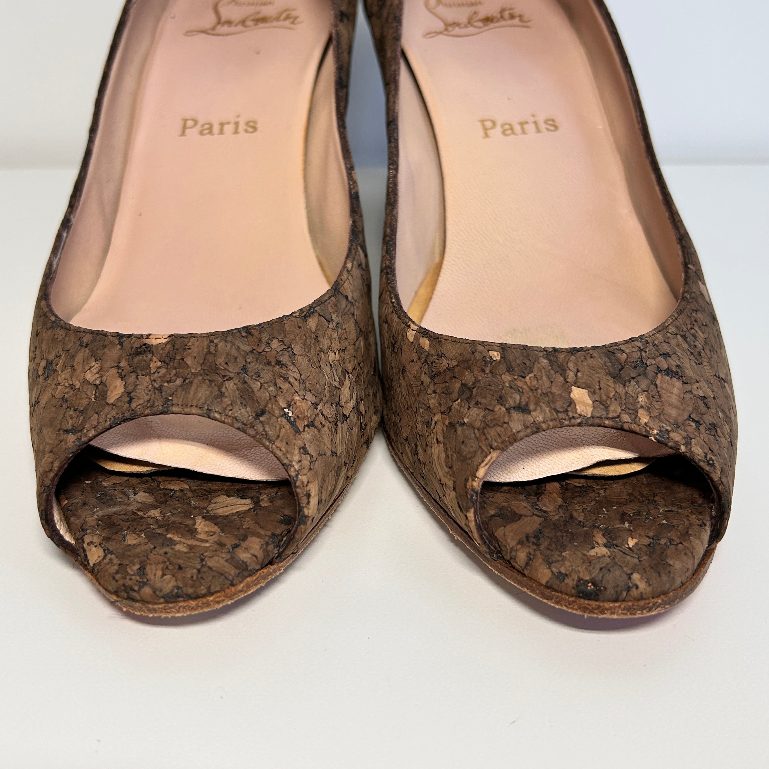 Beige Cork Materna Zeppa Wedge Peep Toe Pumps