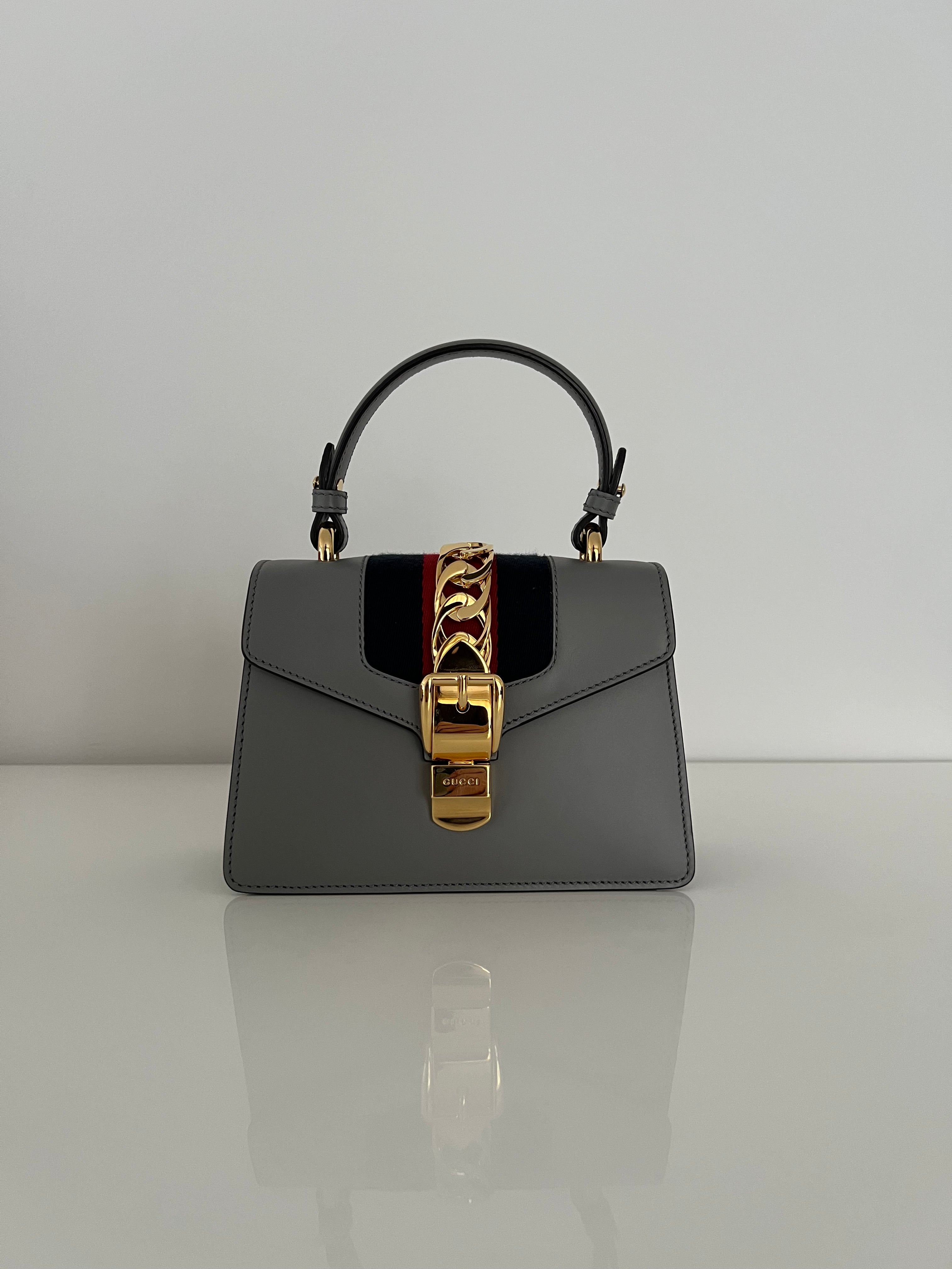 Gucci grey mini Sylvie bag w/GHW