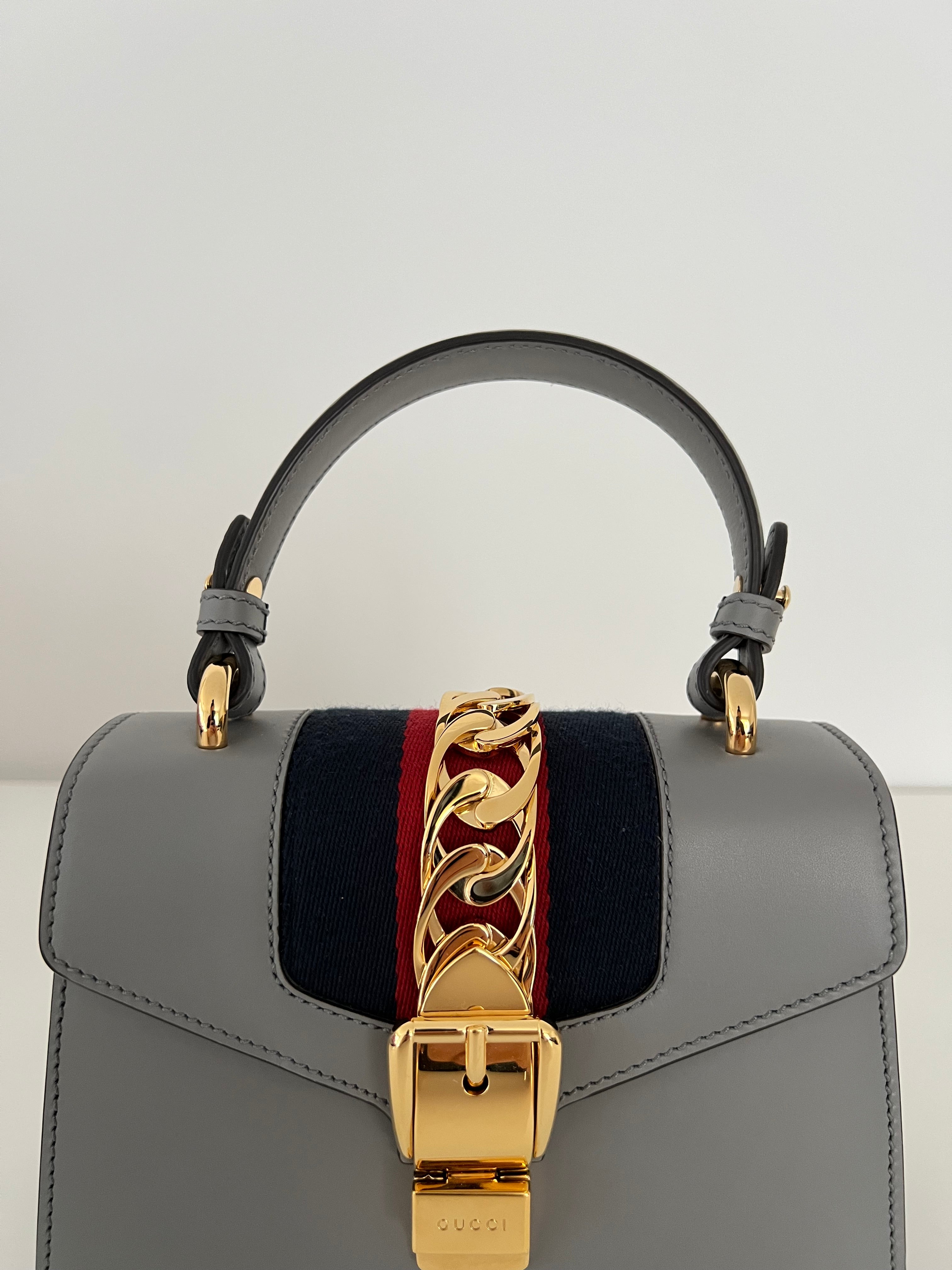 Gucci grey mini Sylvie bag w/GHW