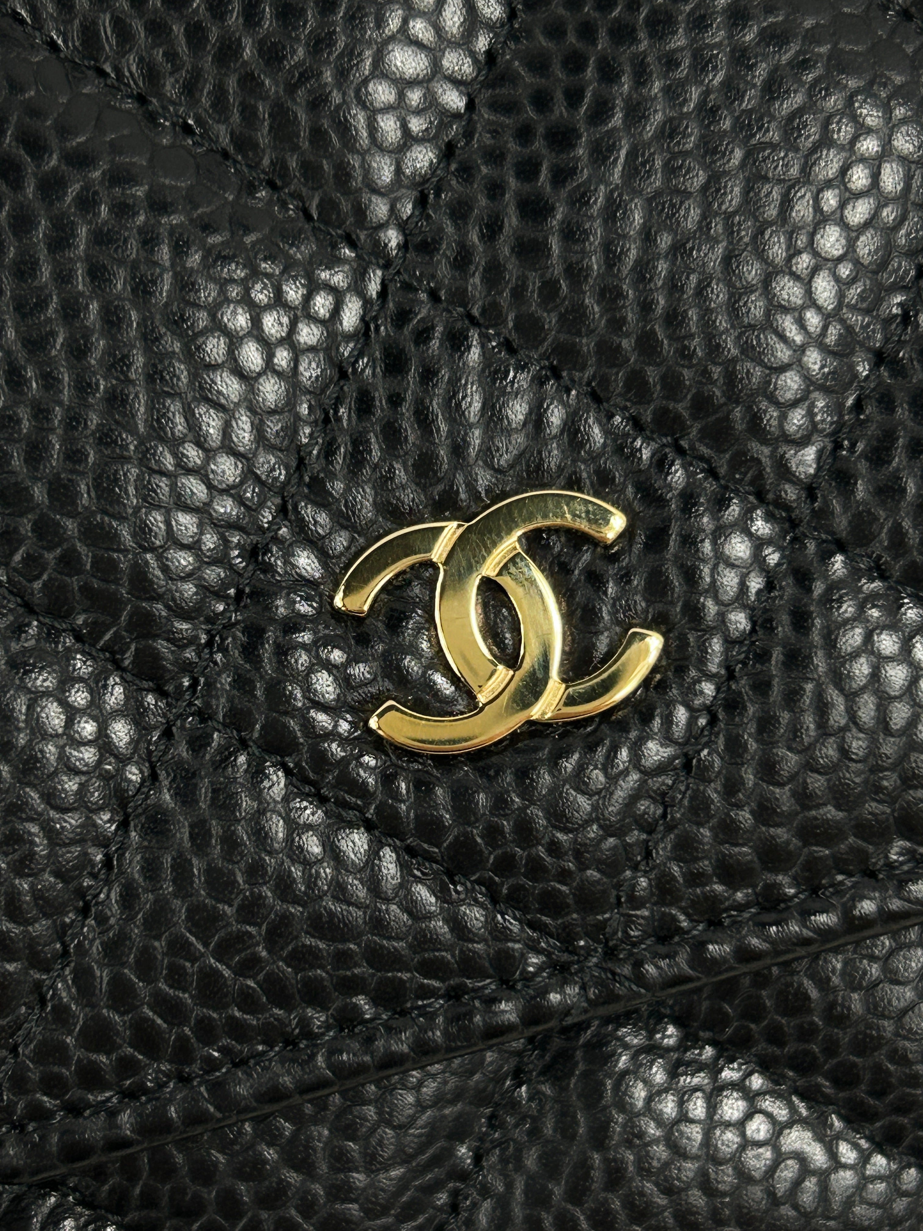 Black Caviar Quilted Wallet On Chain w/GHW