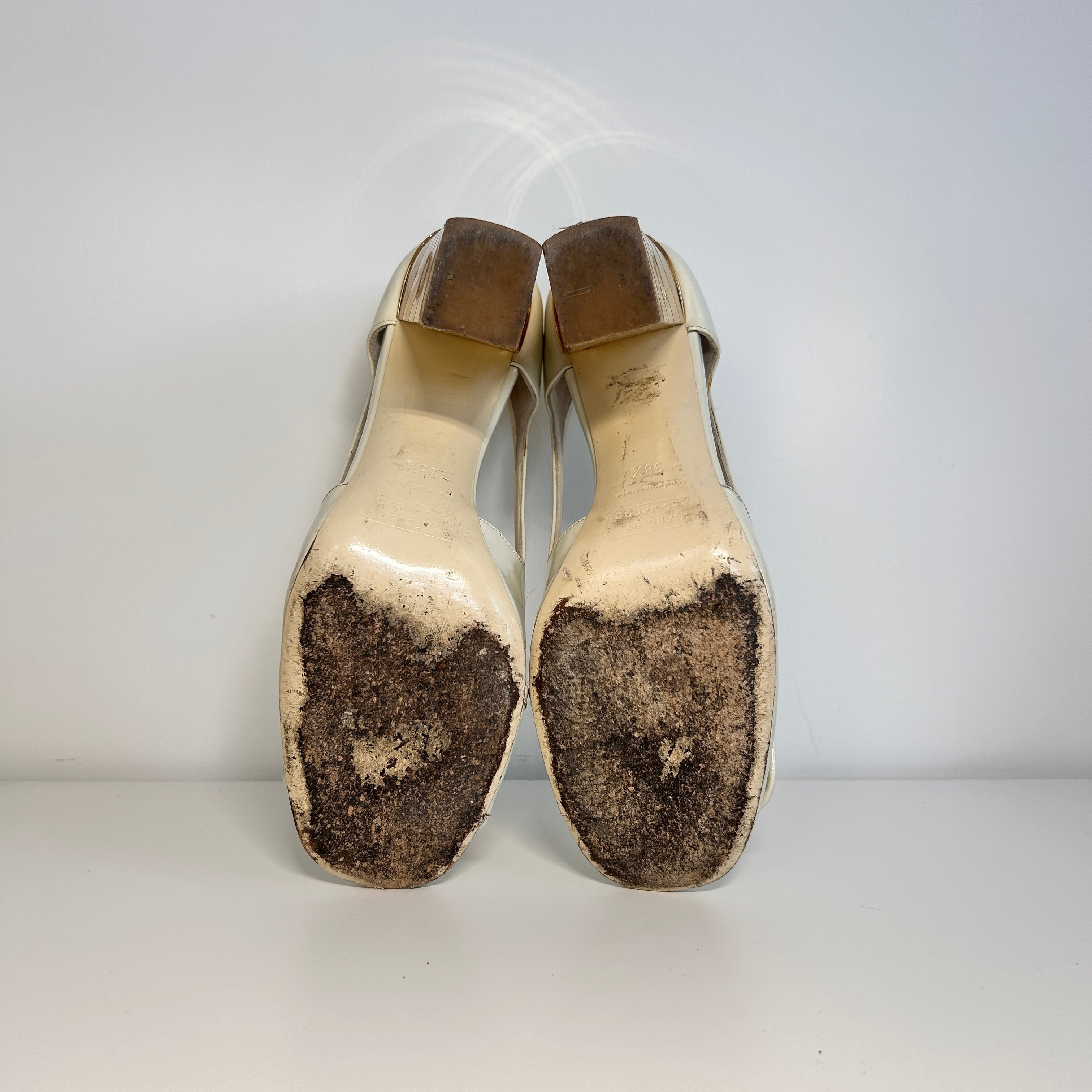 Cream Leather Cutout Pumps