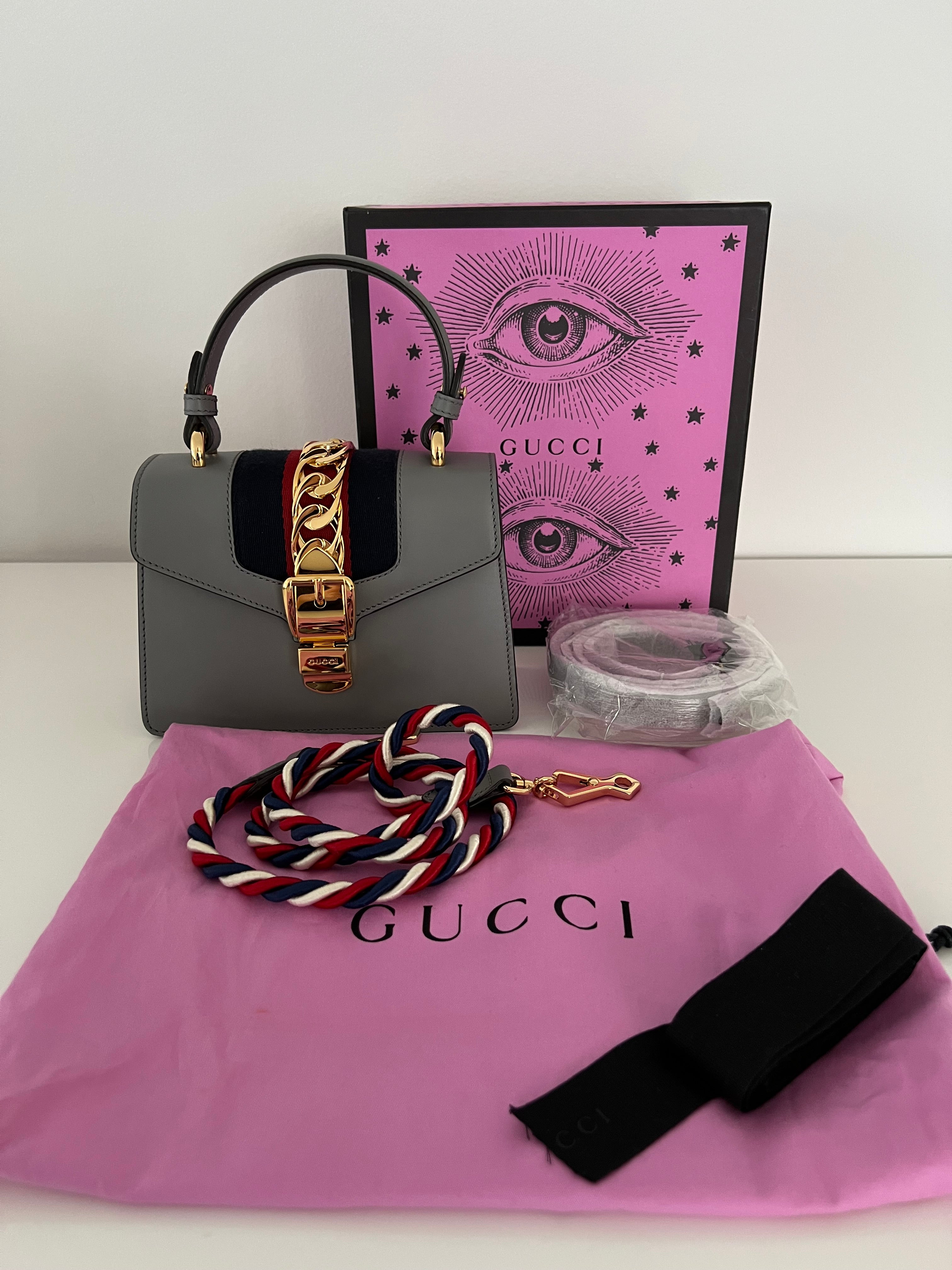 Gucci grey mini Sylvie bag w/GHW