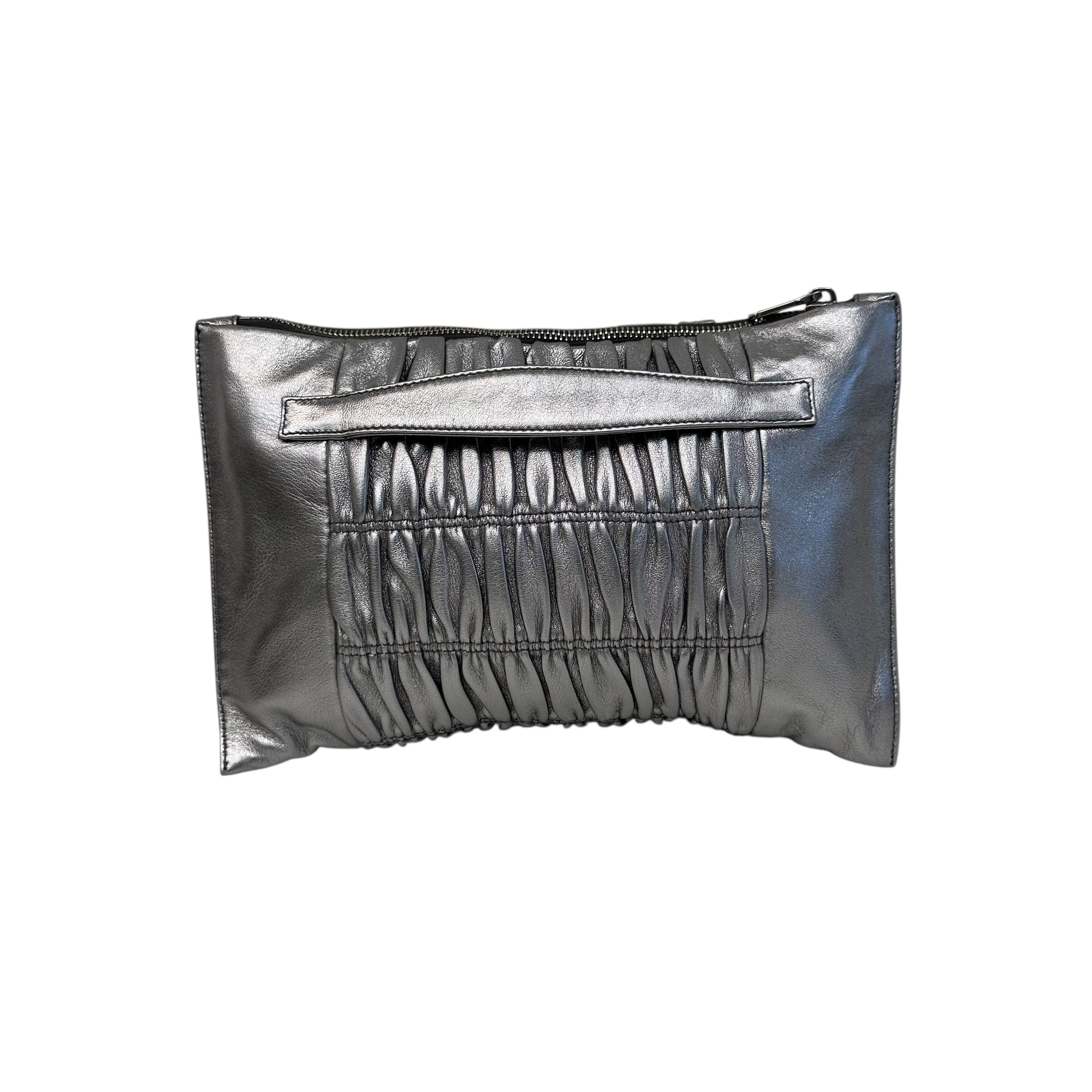 Silver Gaufre Zip Clutch