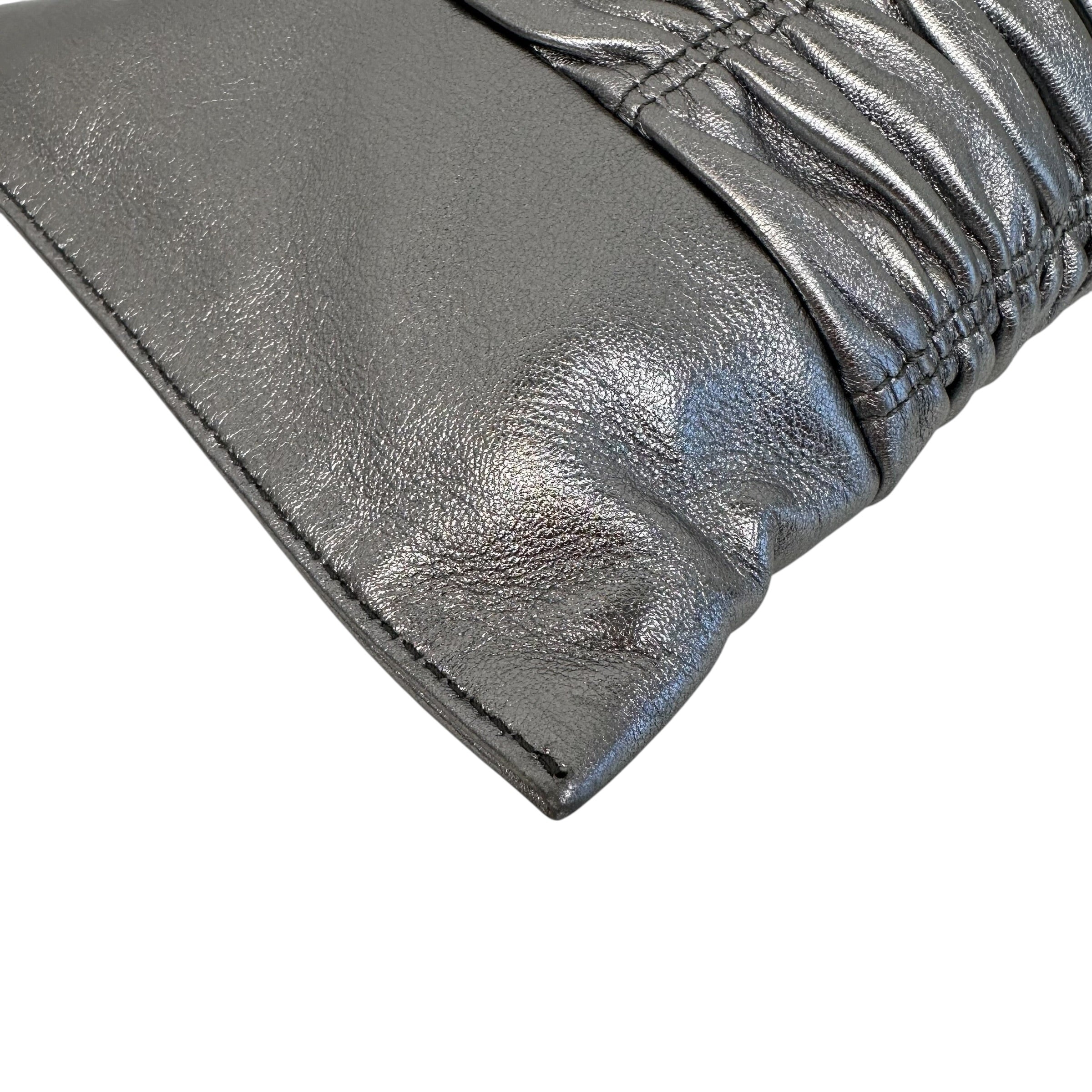 Silver Gaufre Zip Clutch