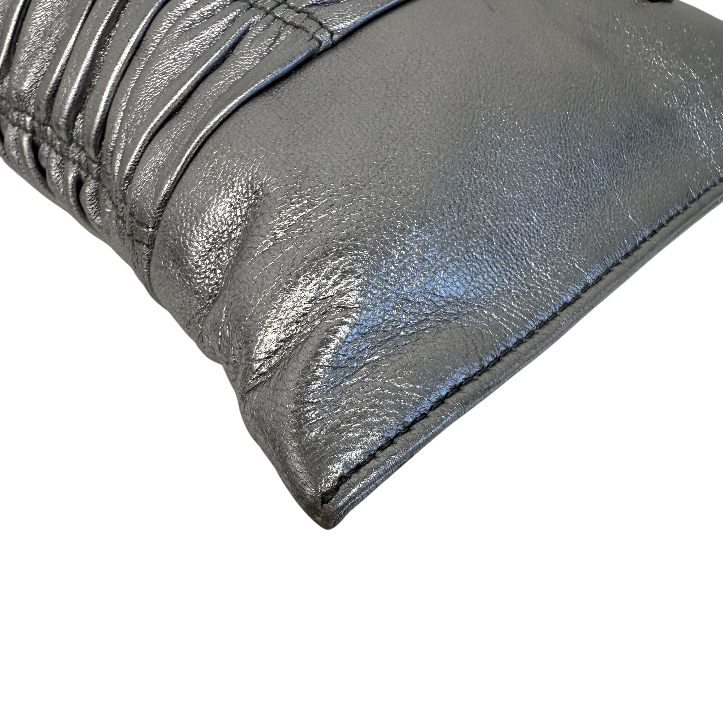 Silver Gaufre Zip Clutch