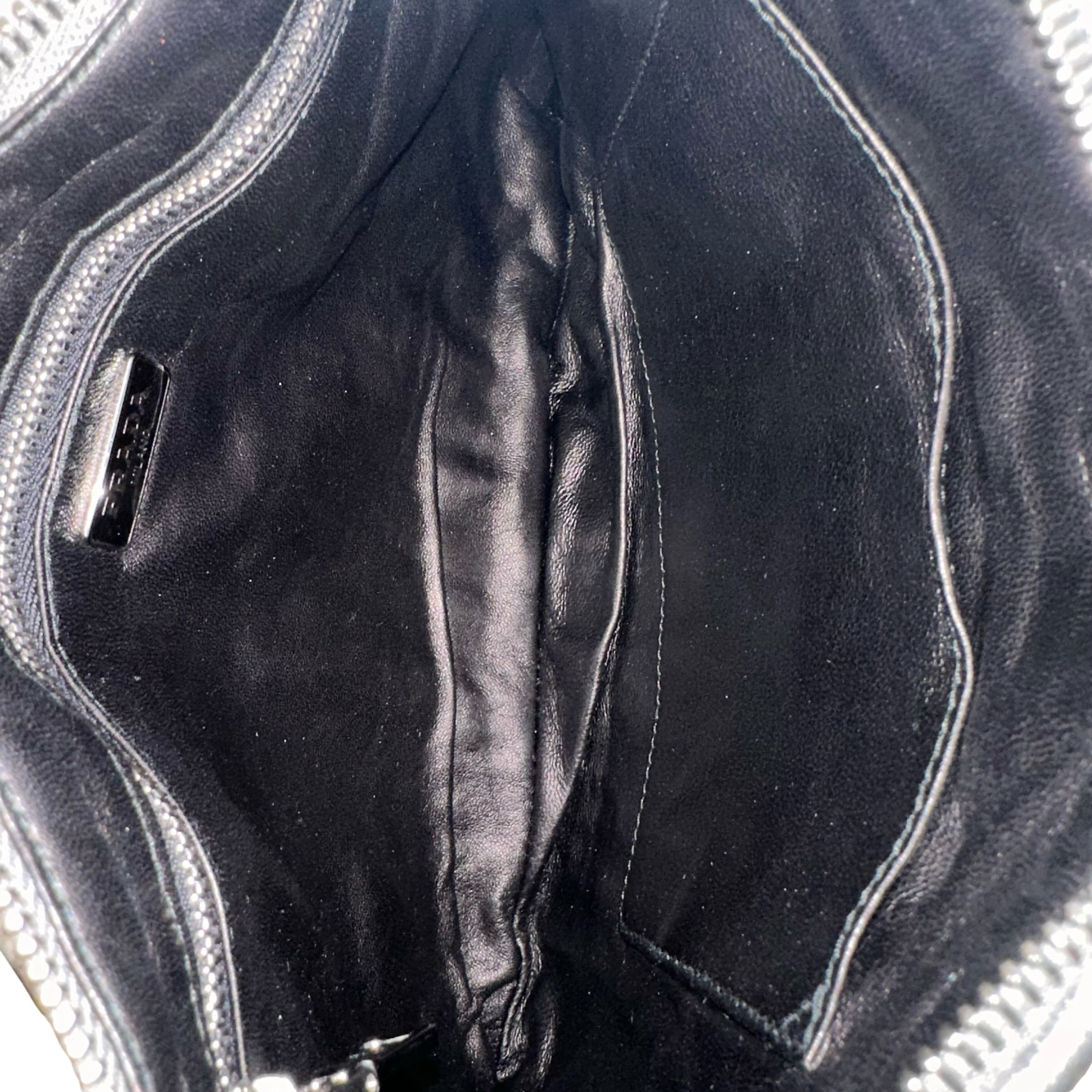 Silver Gaufre Zip Clutch