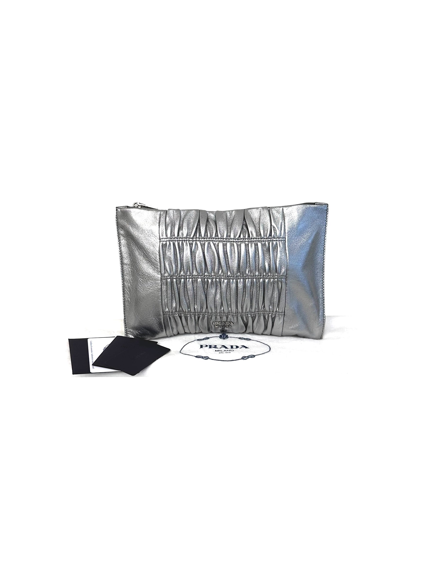 Silver Gaufre Zip Clutch