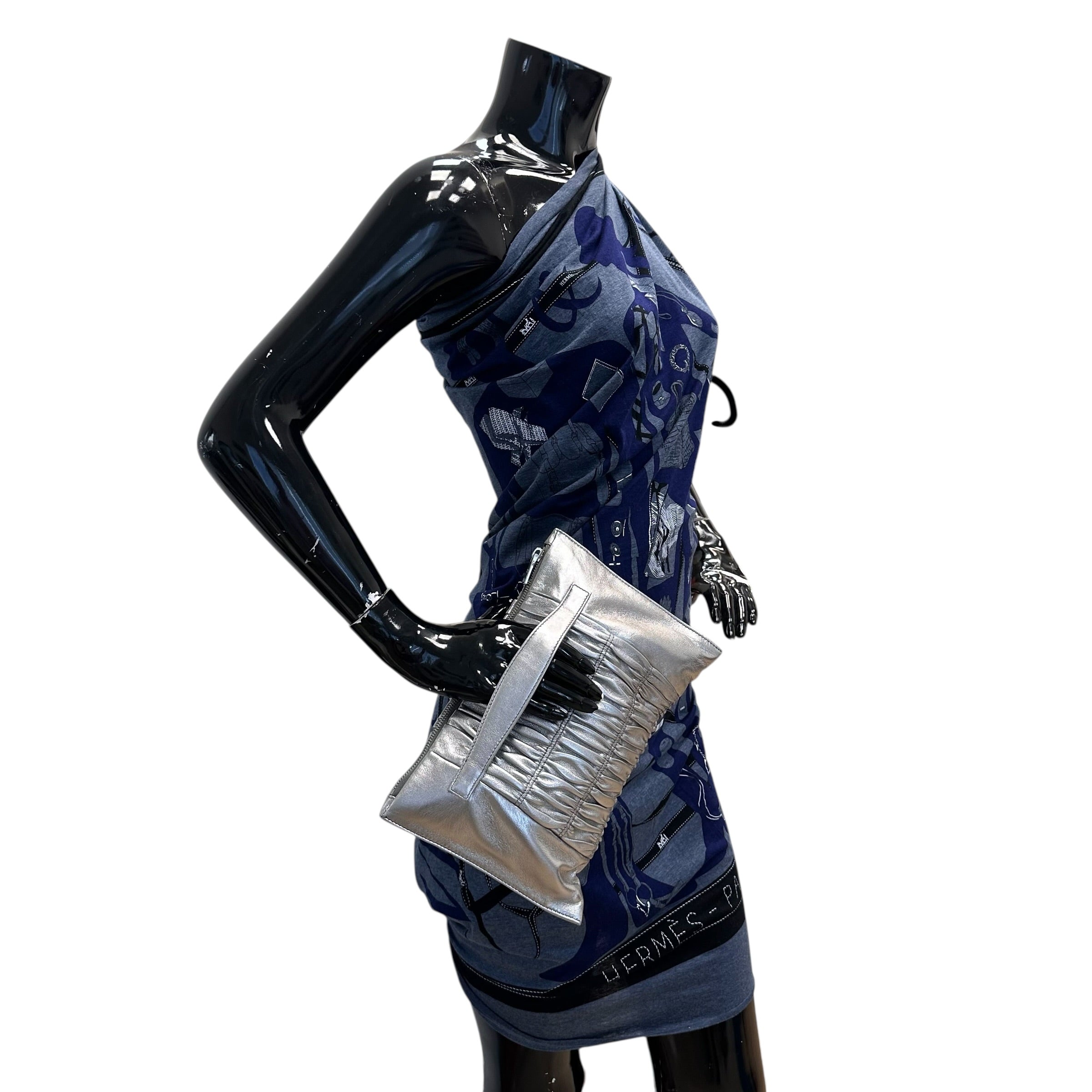 Silver Gaufre Zip Clutch