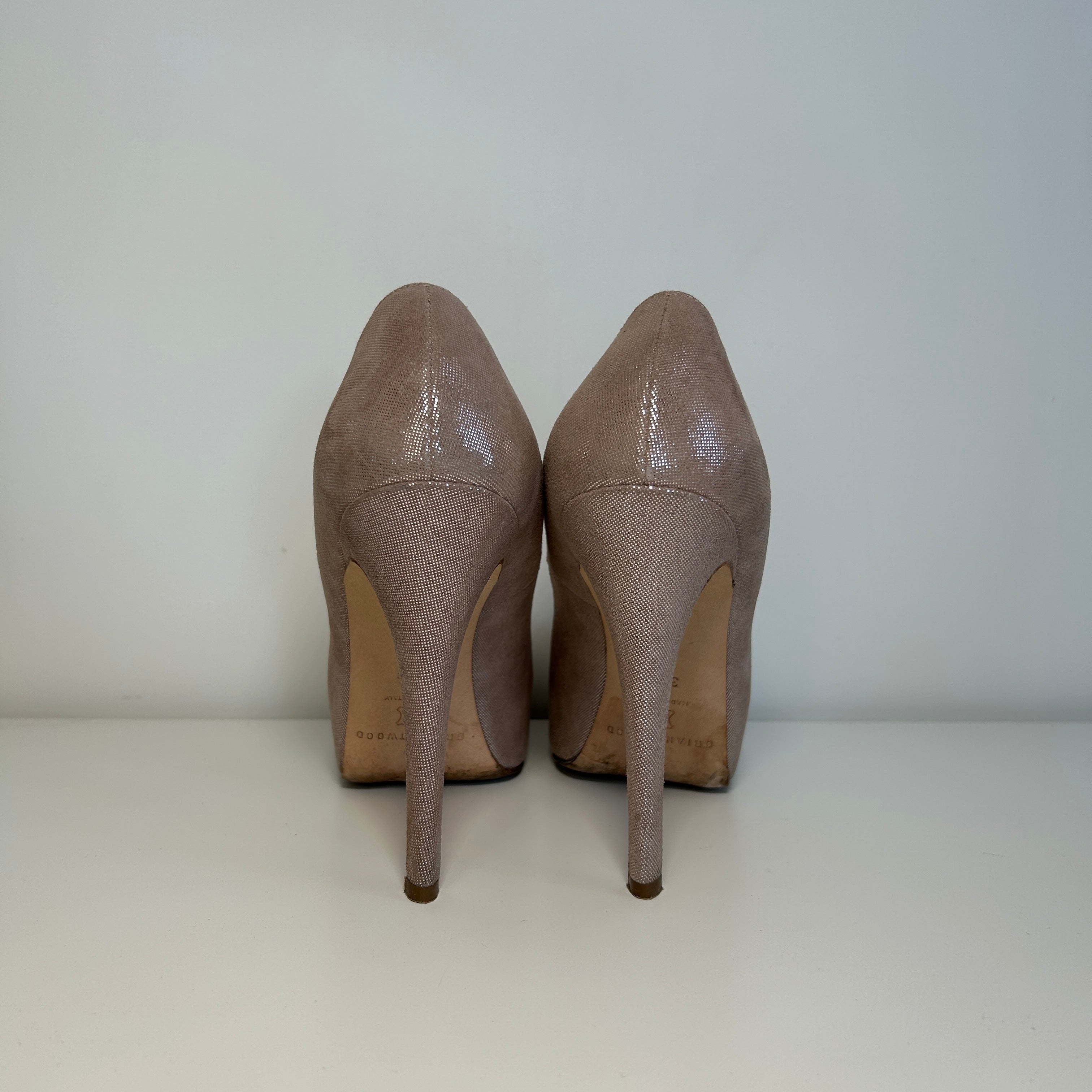 Gray Metallic Leather Pumps