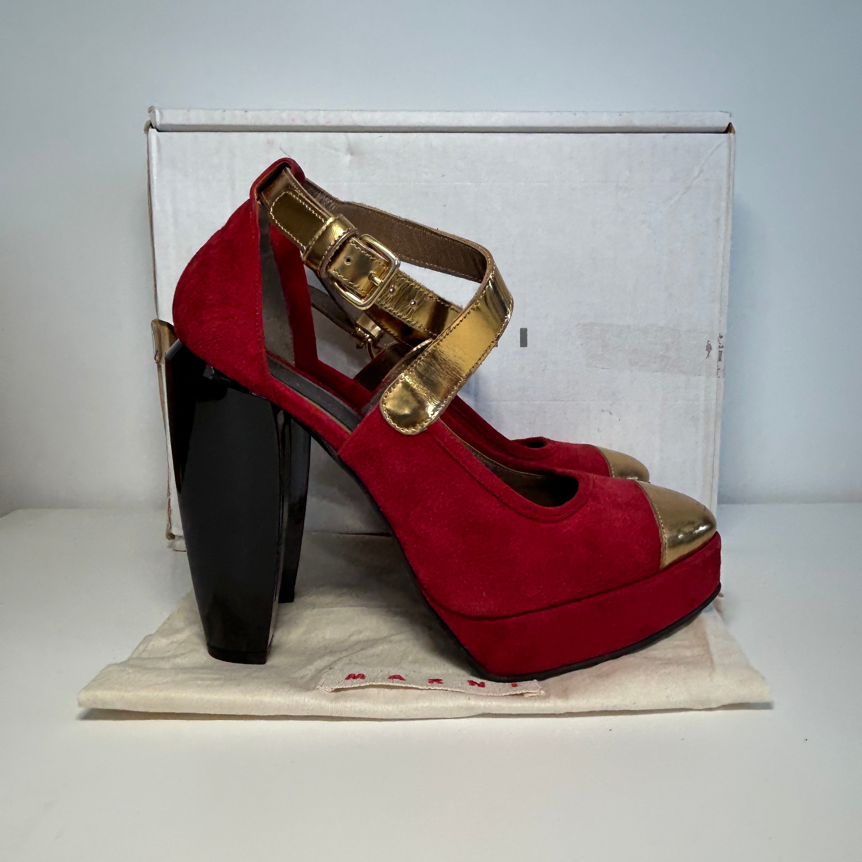 Gold/Red Suede/Leather Platforms