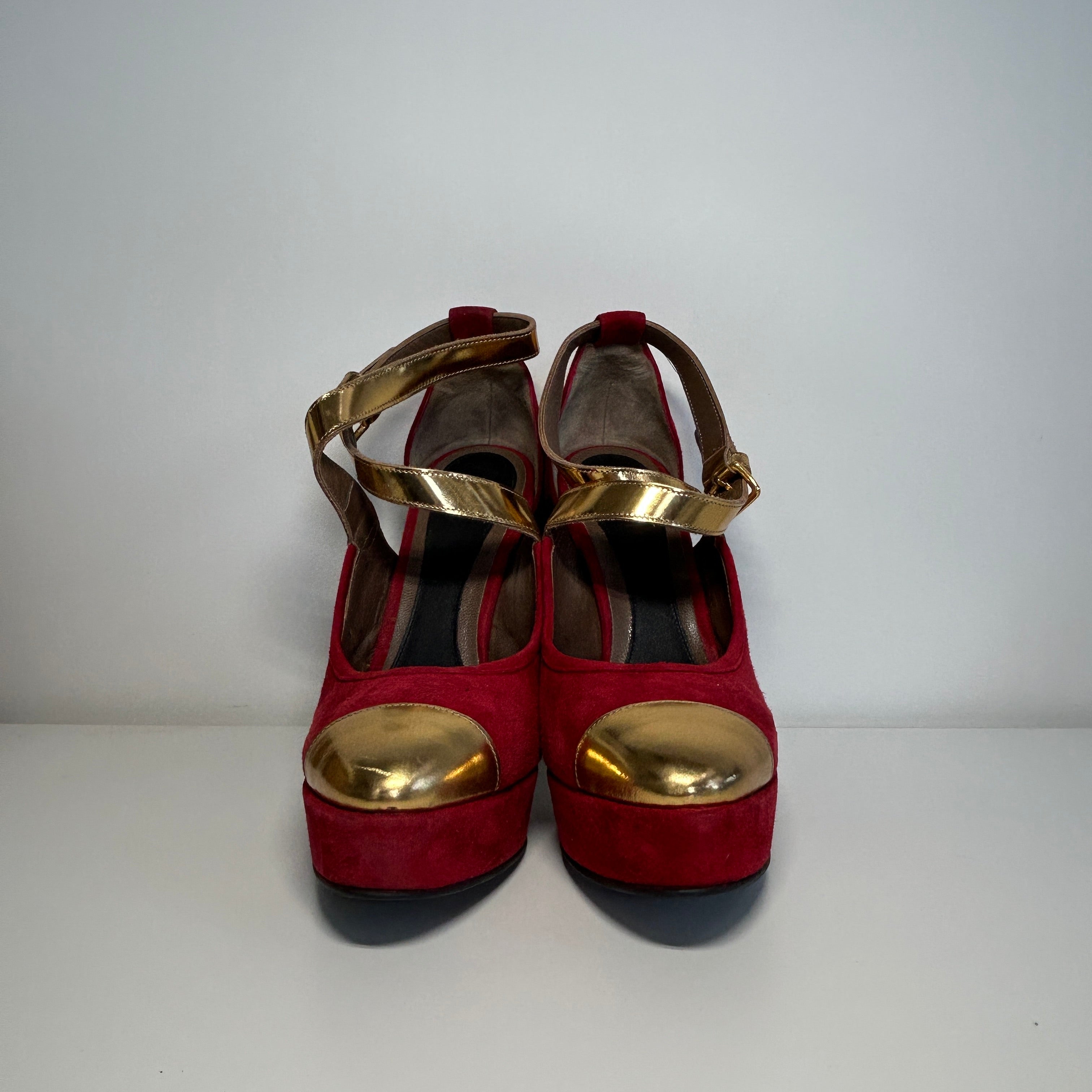 Gold/Red Suede/Leather Platforms