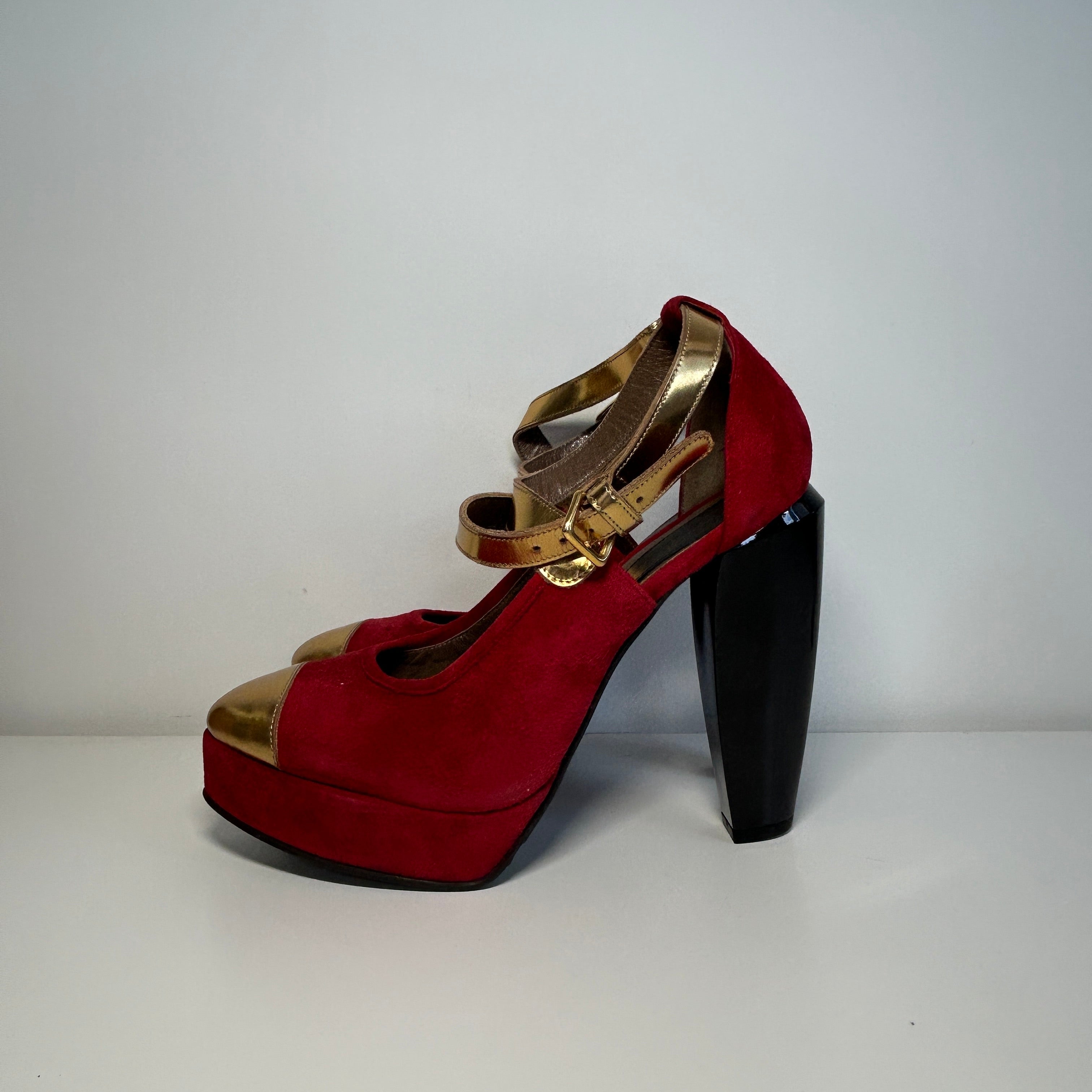 Gold/Red Suede/Leather Platforms