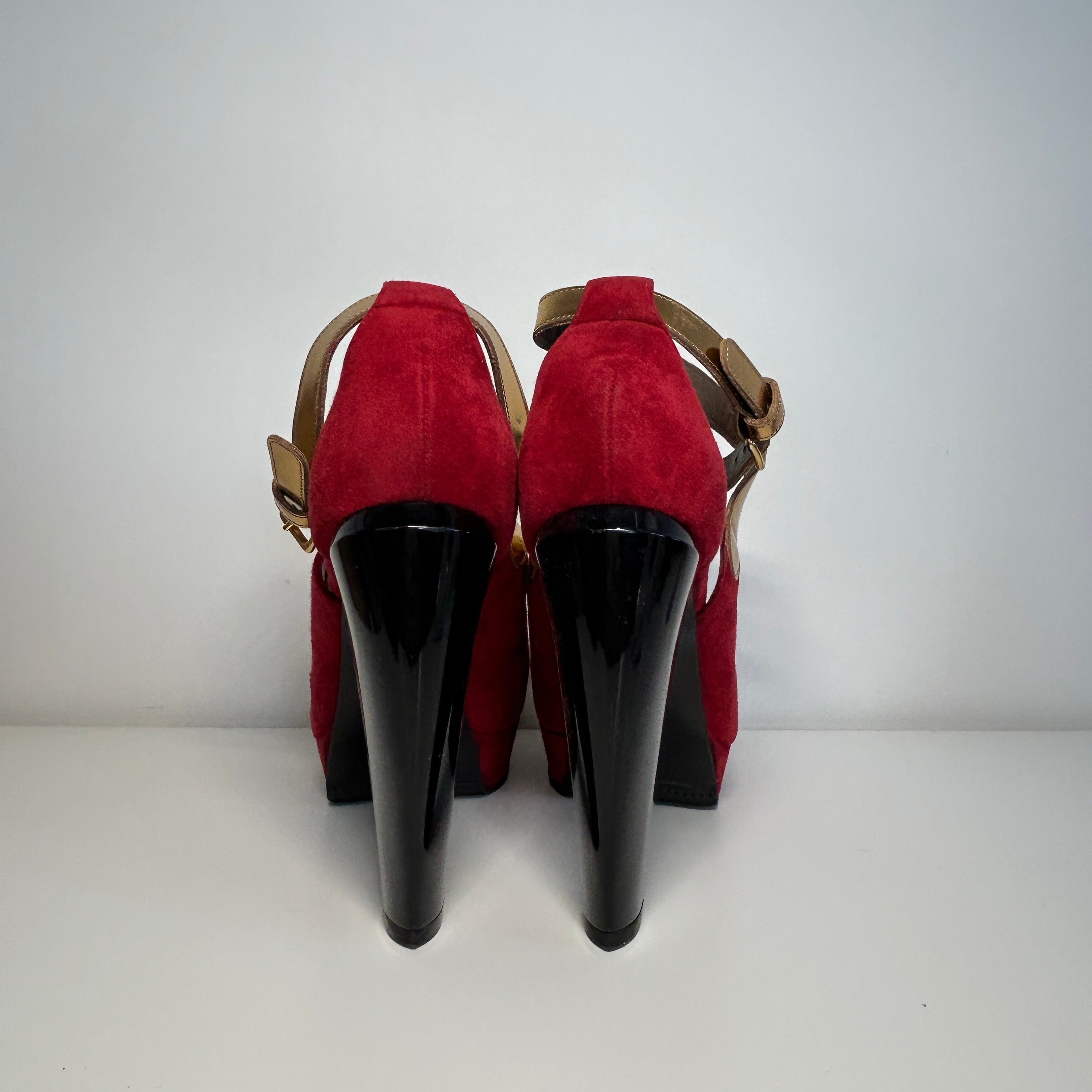Gold/Red Suede/Leather Platforms