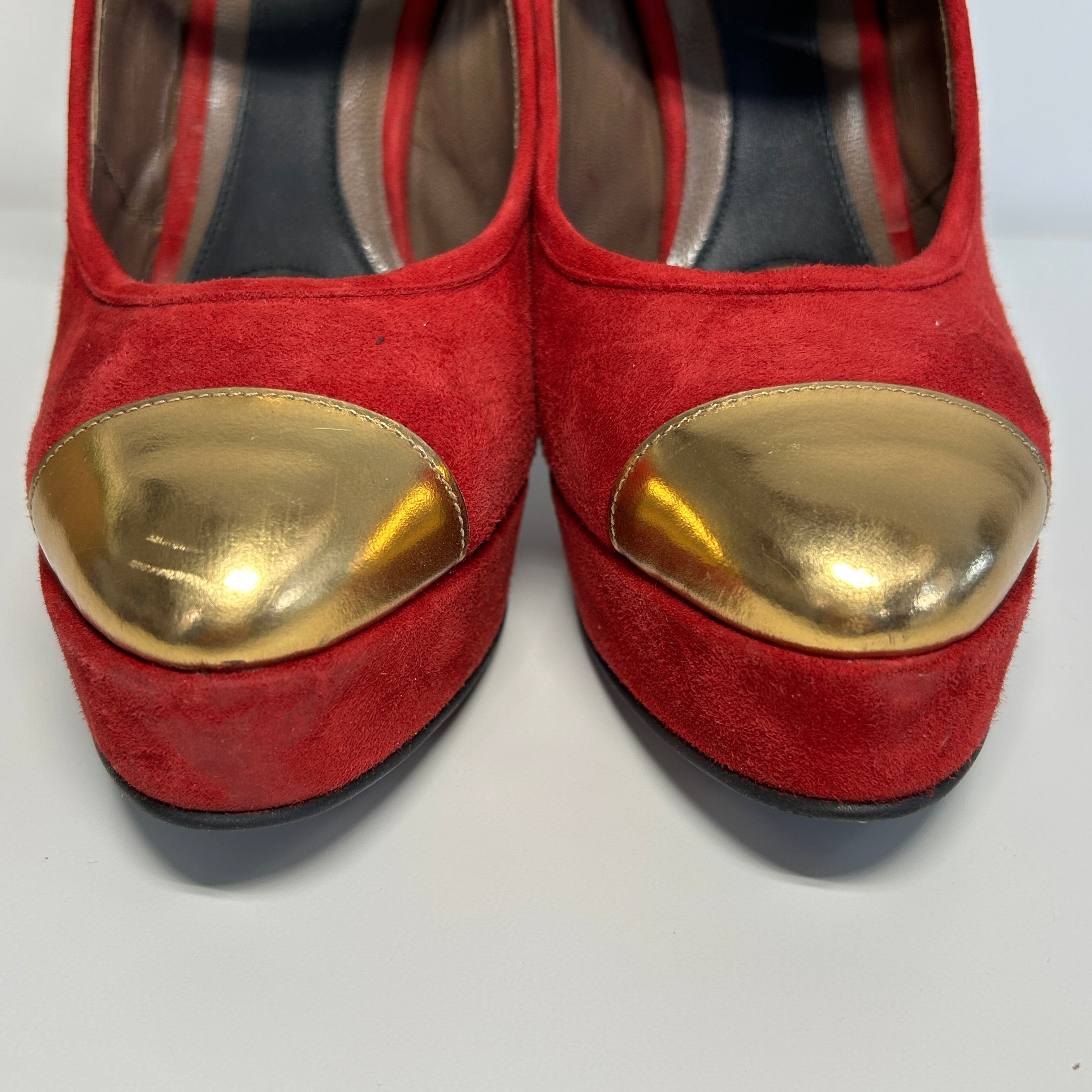 Gold/Red Suede/Leather Platforms