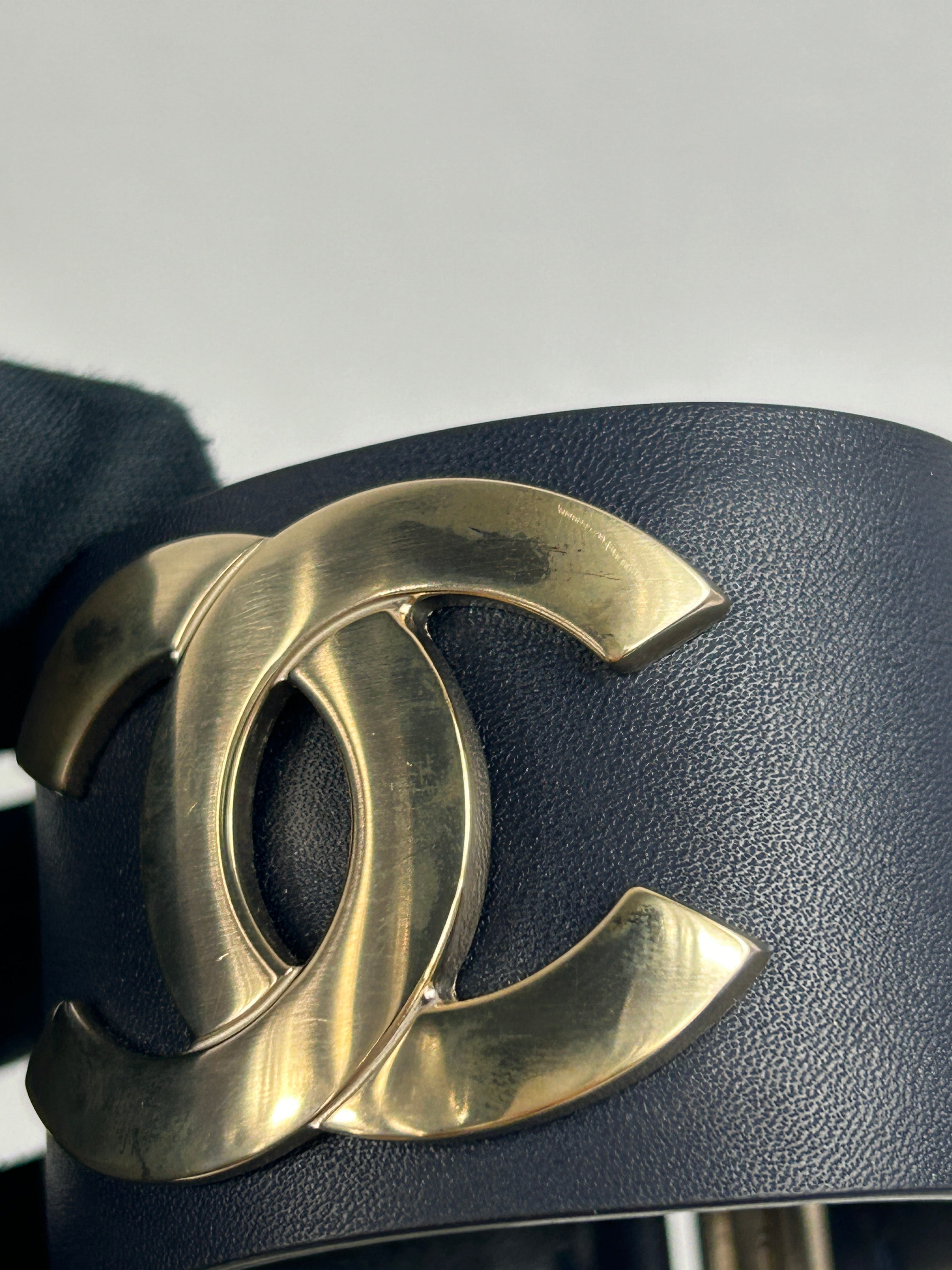 Exclusive Edition Navy Grained Leather CC Logo Cuff