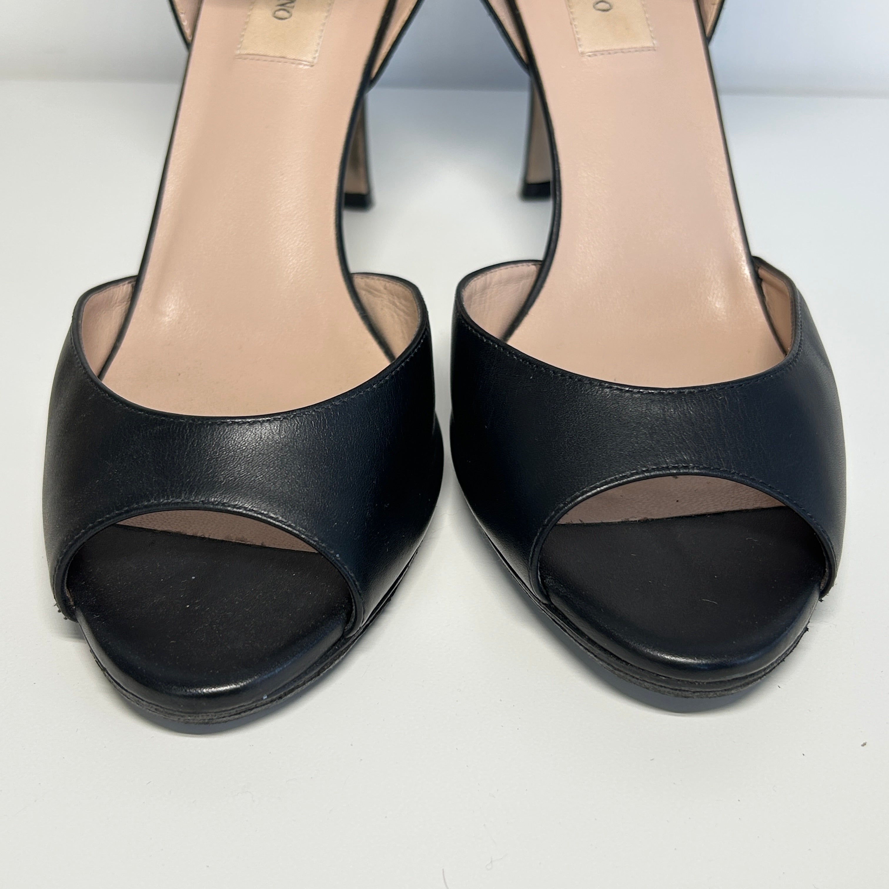 Black Leather Open Toe Ankle Wrap Rock Stud Heels