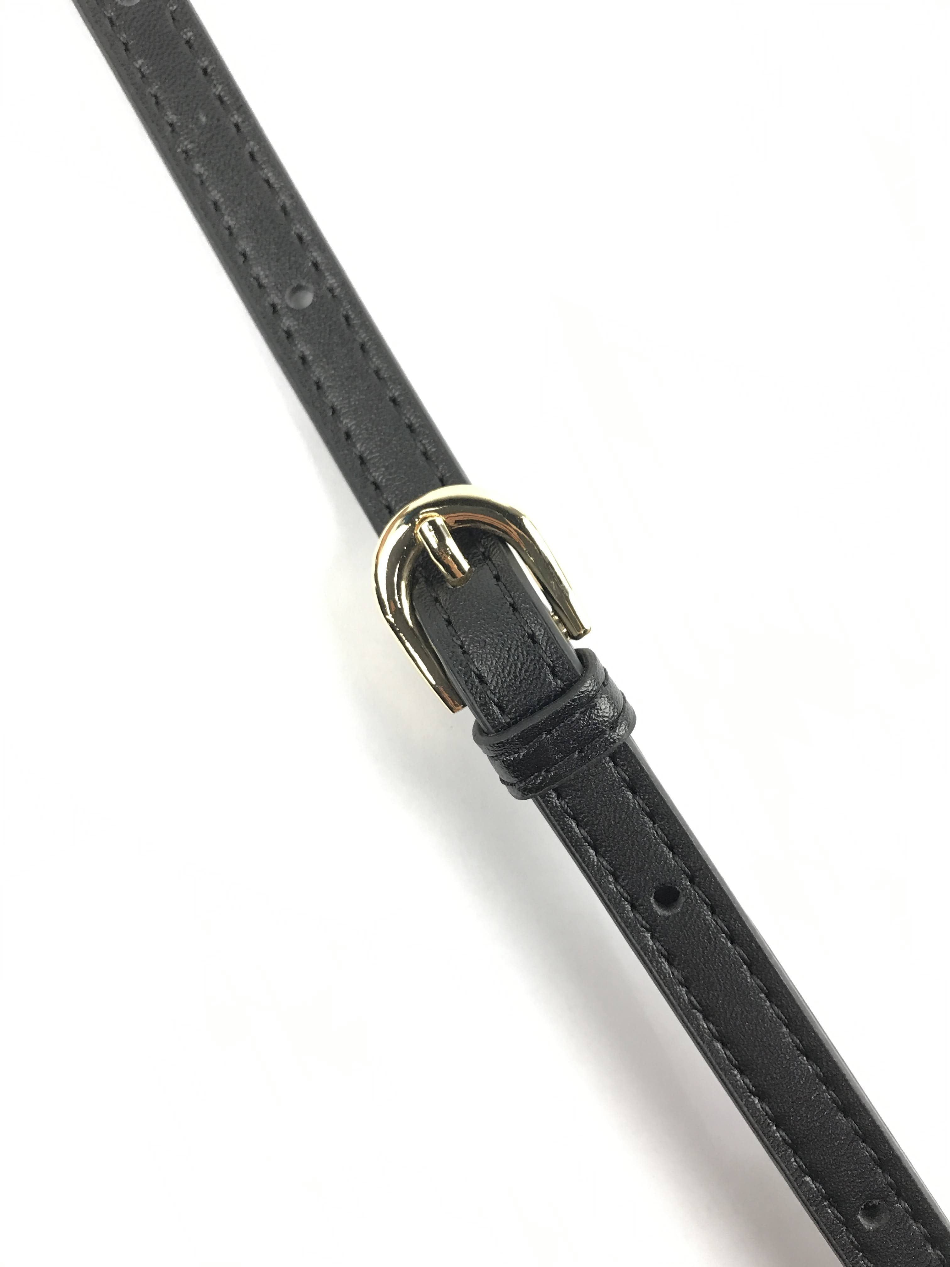 Black Adjustable Smooth Thin Leather Shoulder/Crossbody Strap W/GHW
