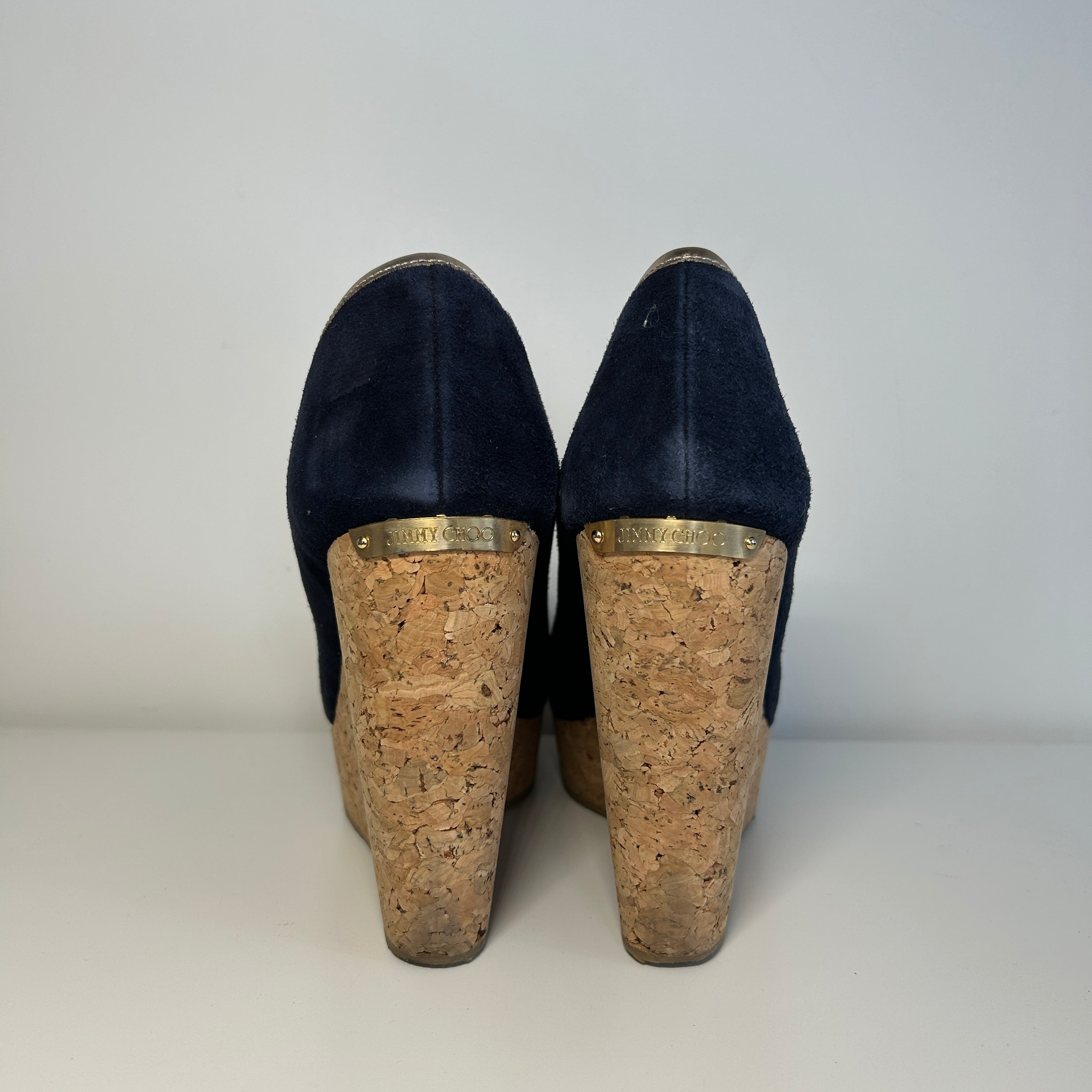 Navy Blue Suede Papina Cork Wedge Pumps