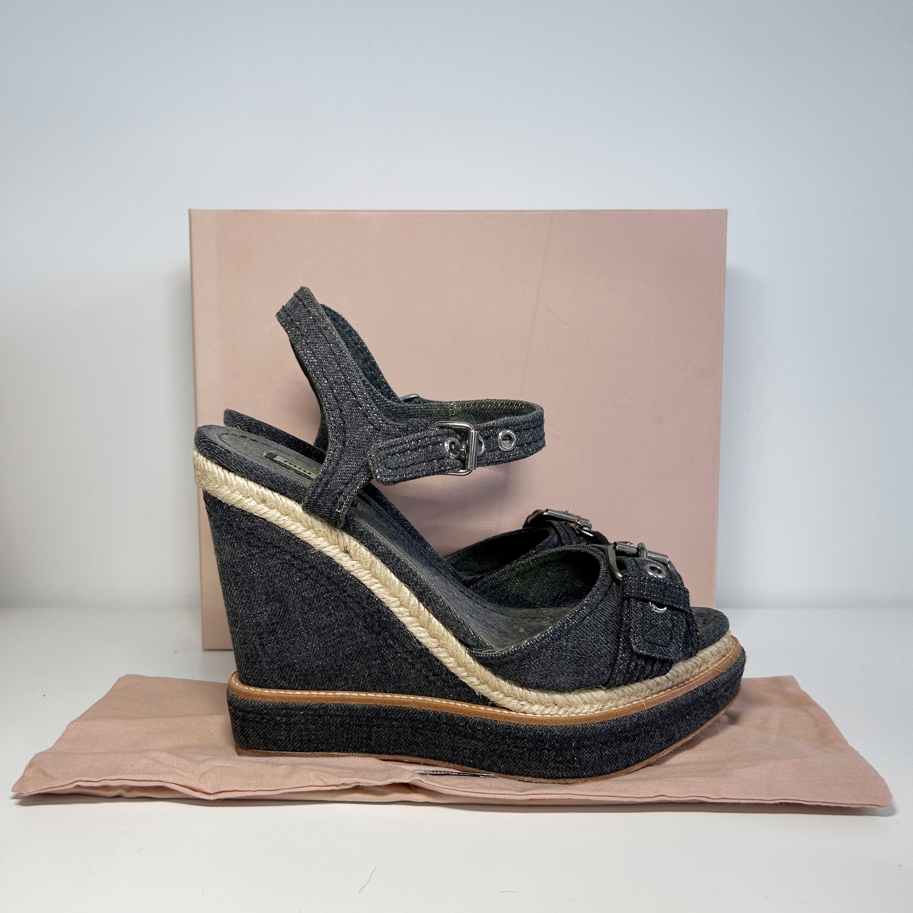 Denim Wedge Sandals