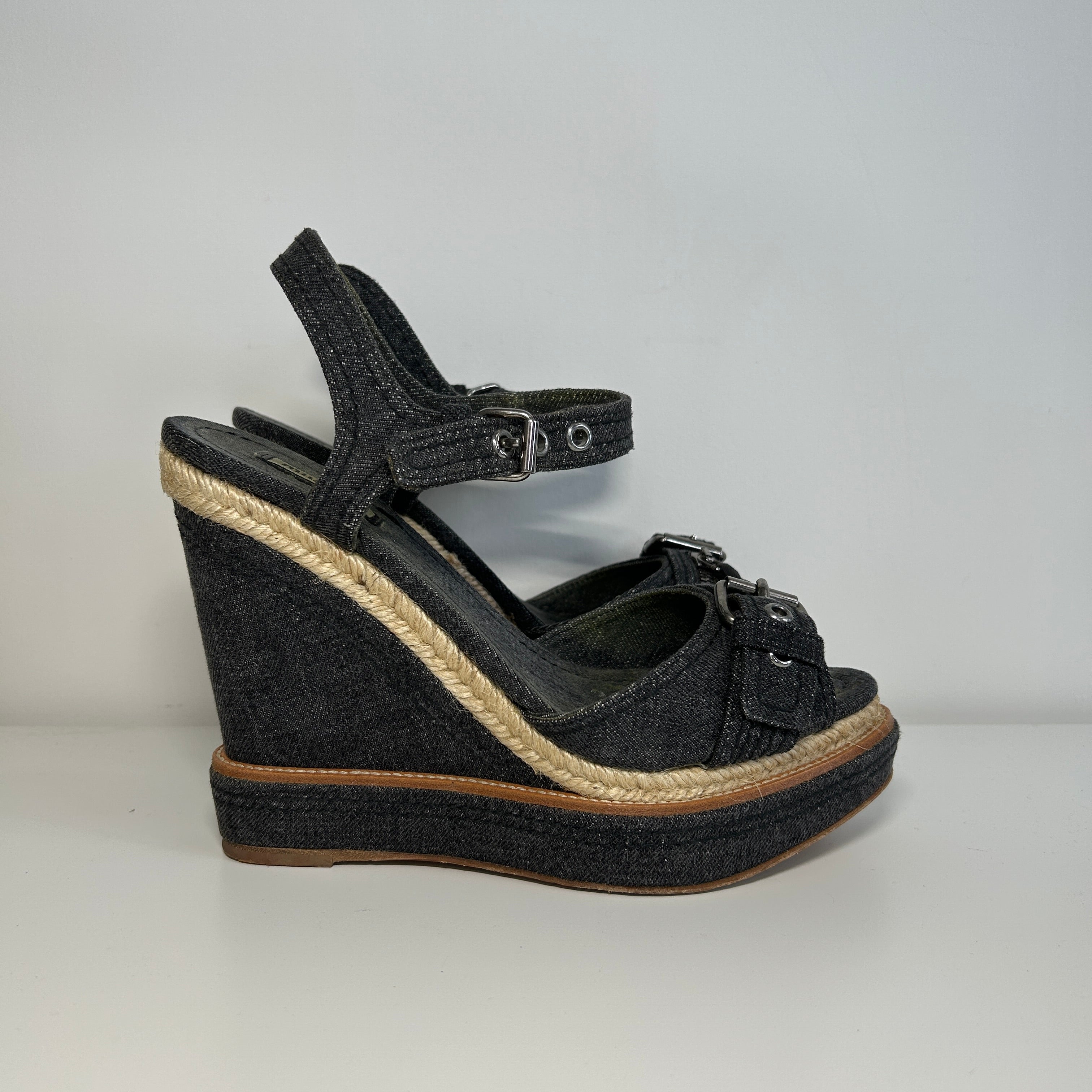 Denim Wedge Sandals