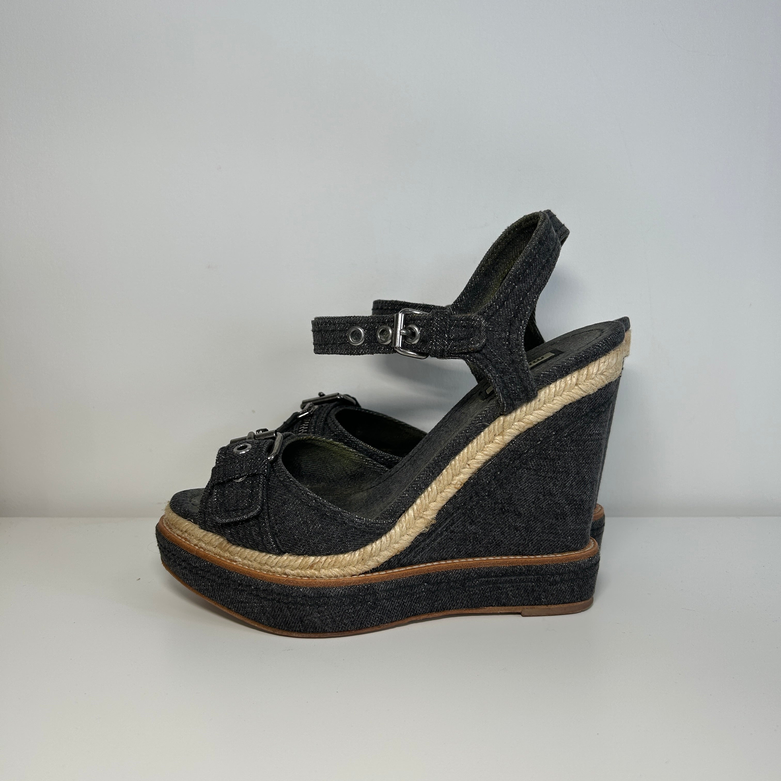 Denim Wedge Sandals