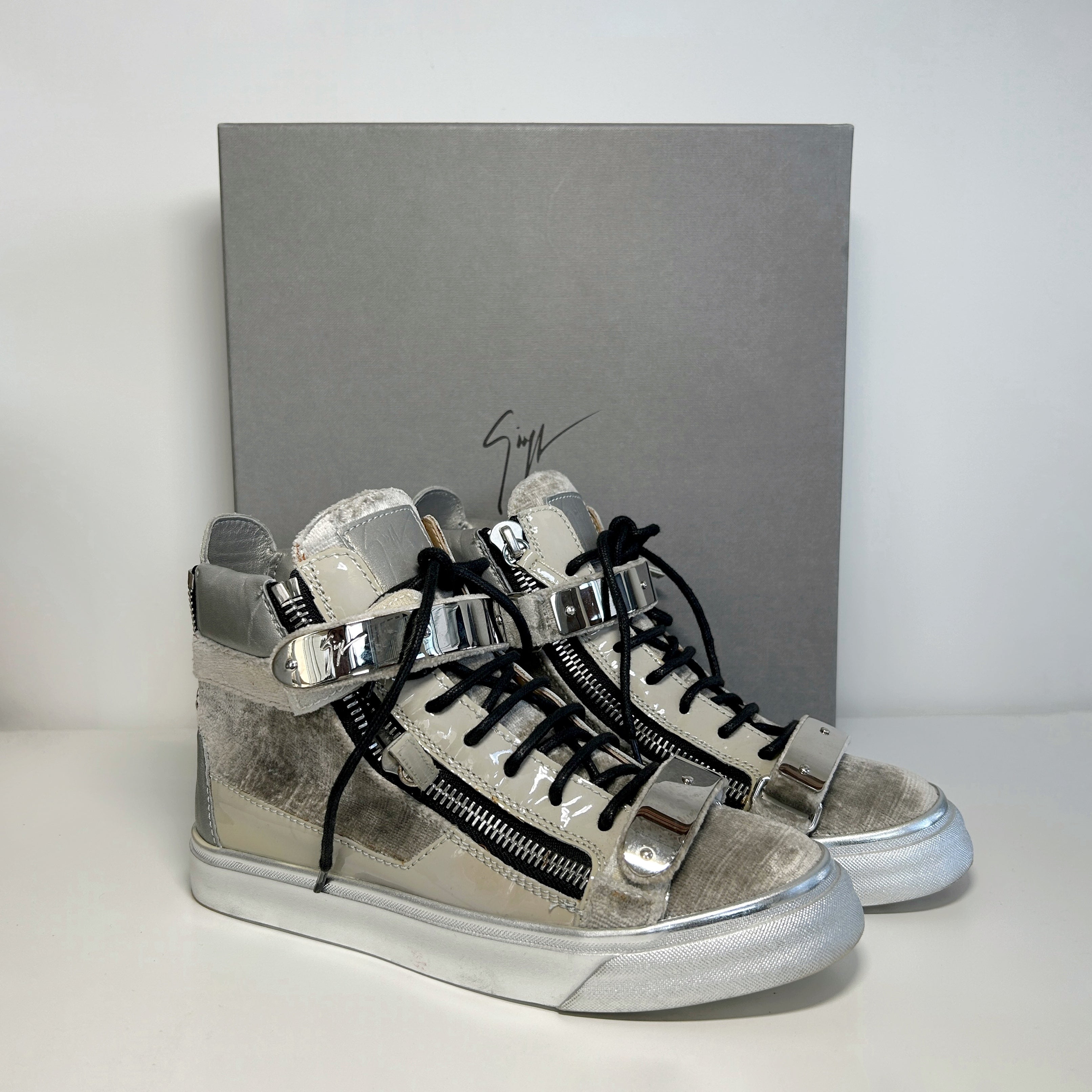 Silver Metallic Metropolis Double-Zip High-Top Sneakers