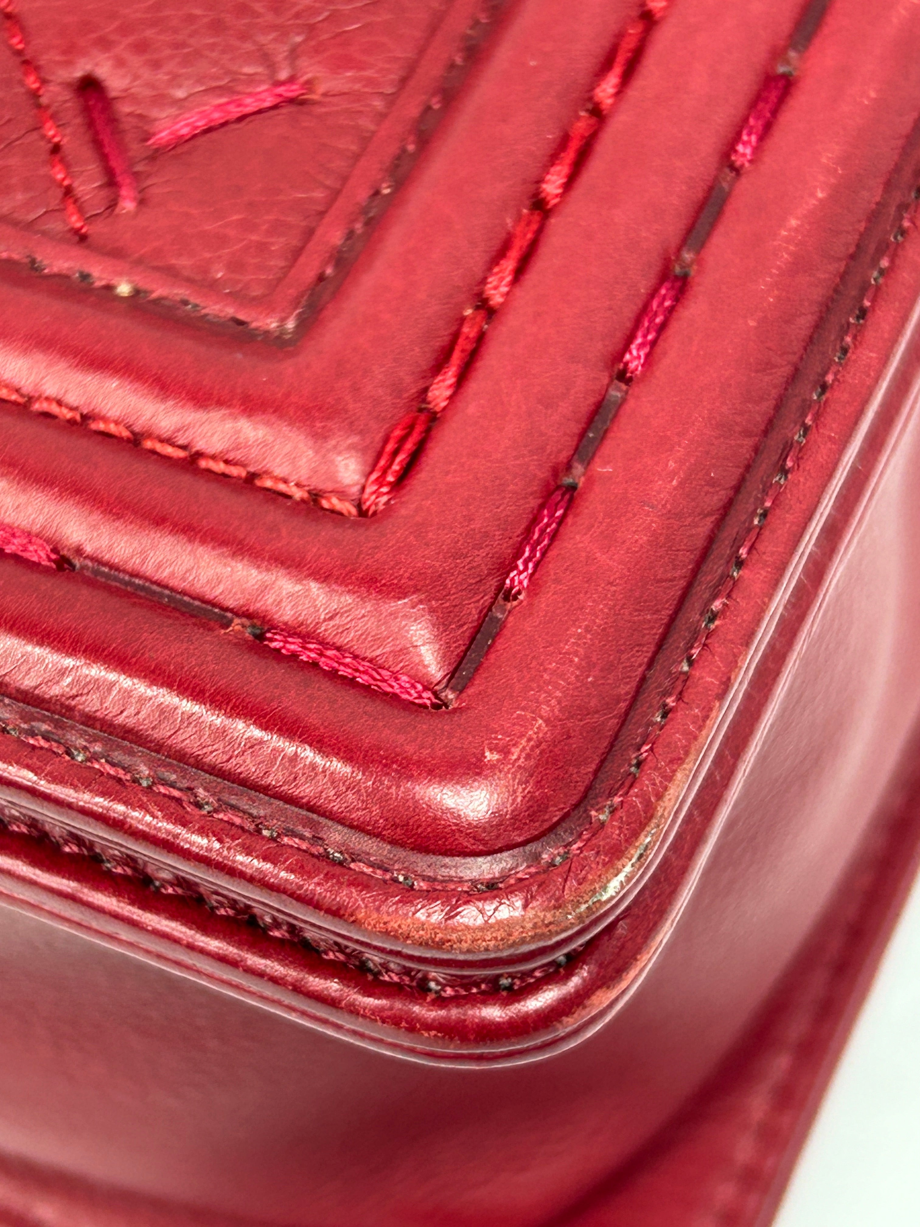 Red Caviar Calfskin Stitched Medium Boy Flap Bag w/2 -Tone AGHW/RHW