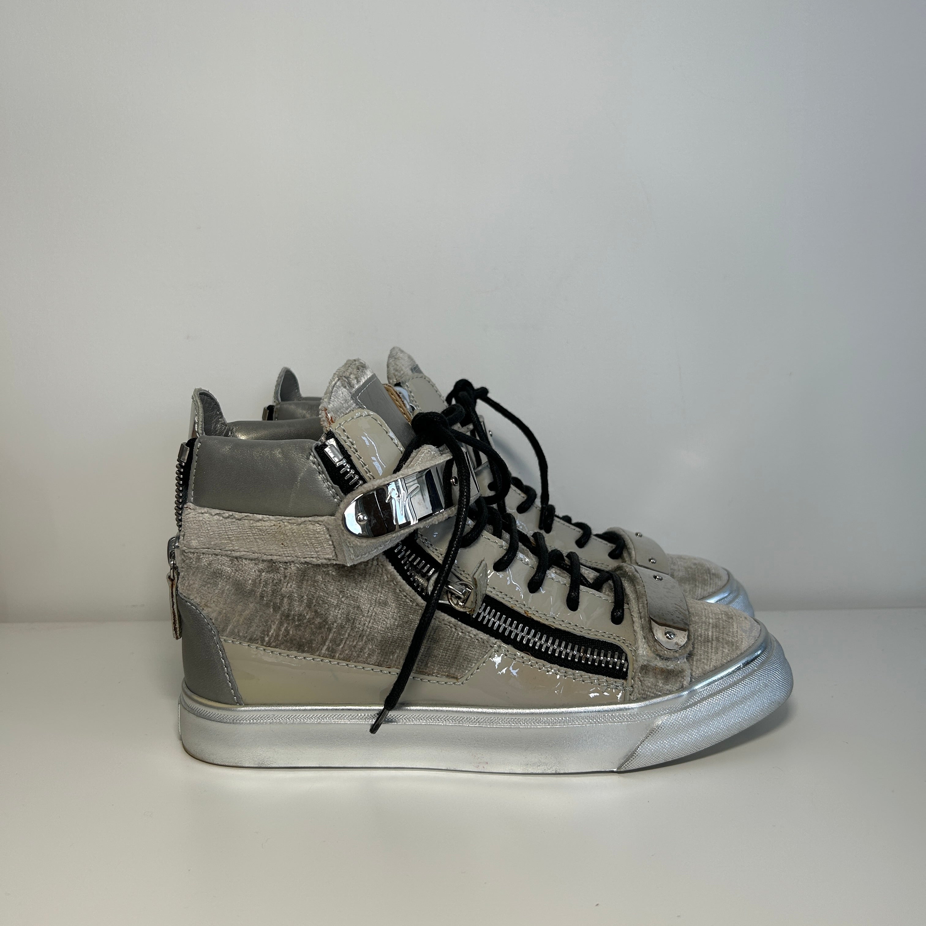 Silver Metallic Metropolis Double-Zip High-Top Sneakers