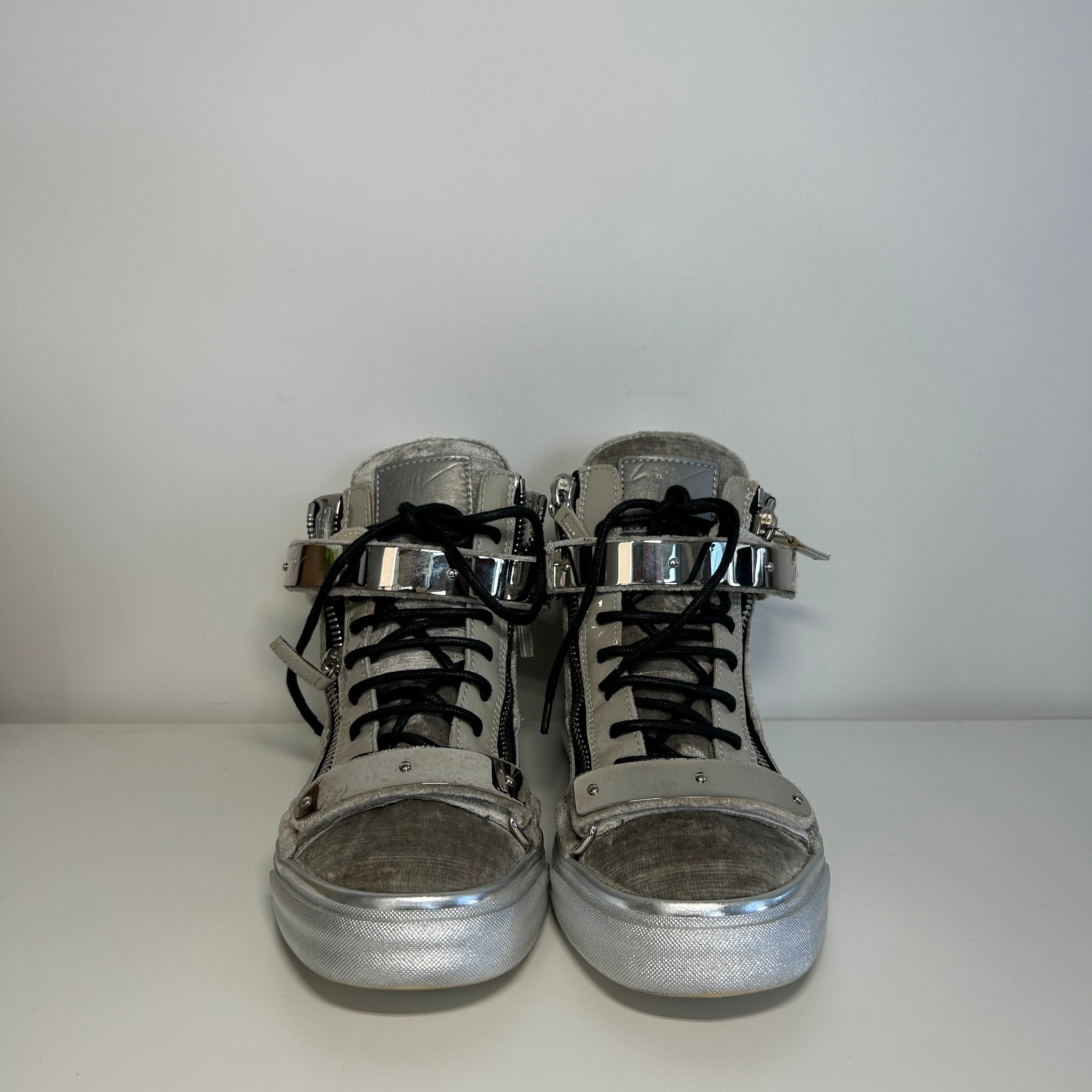 Silver Metallic Metropolis Double-Zip High-Top Sneakers
