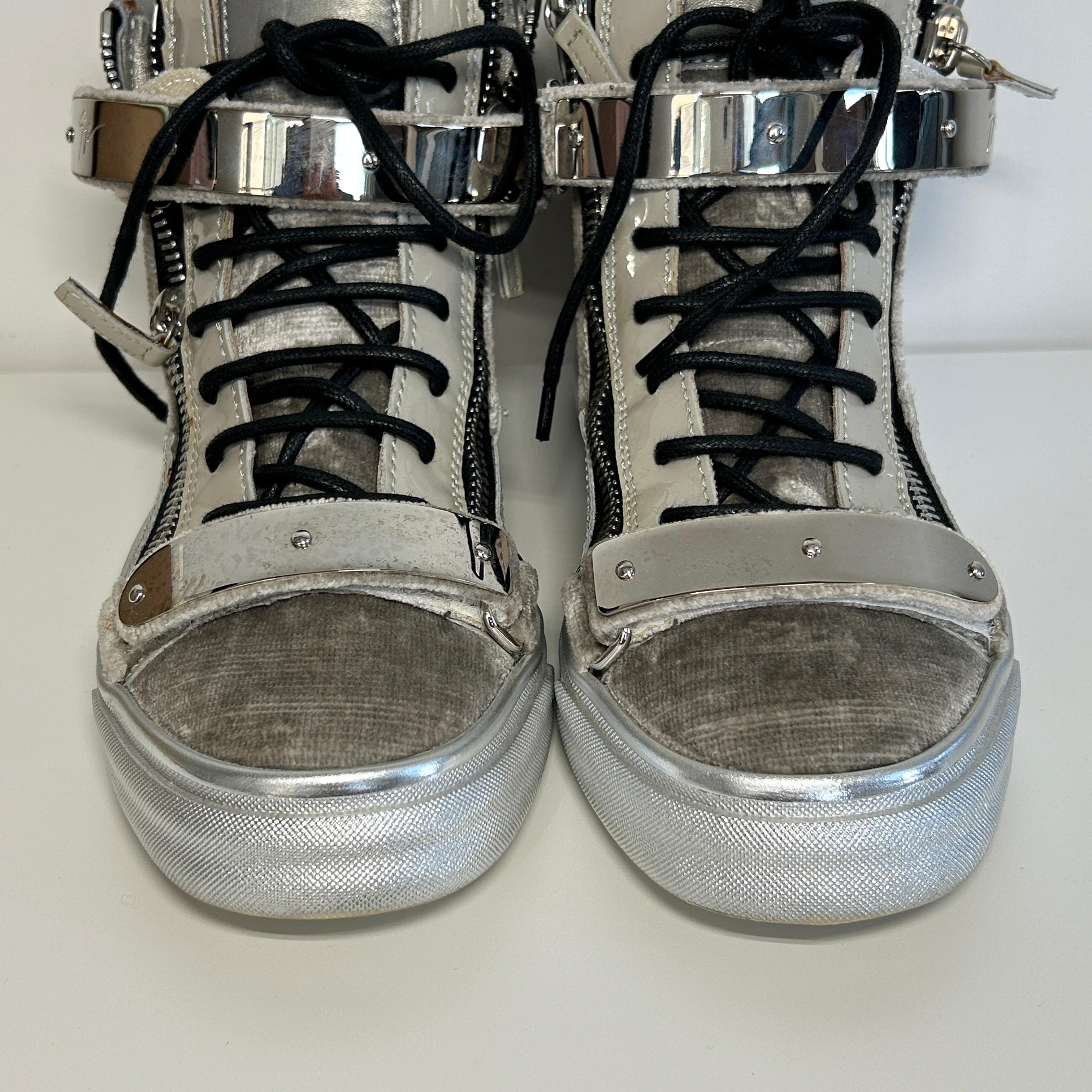 Silver Metallic Metropolis Double-Zip High-Top Sneakers