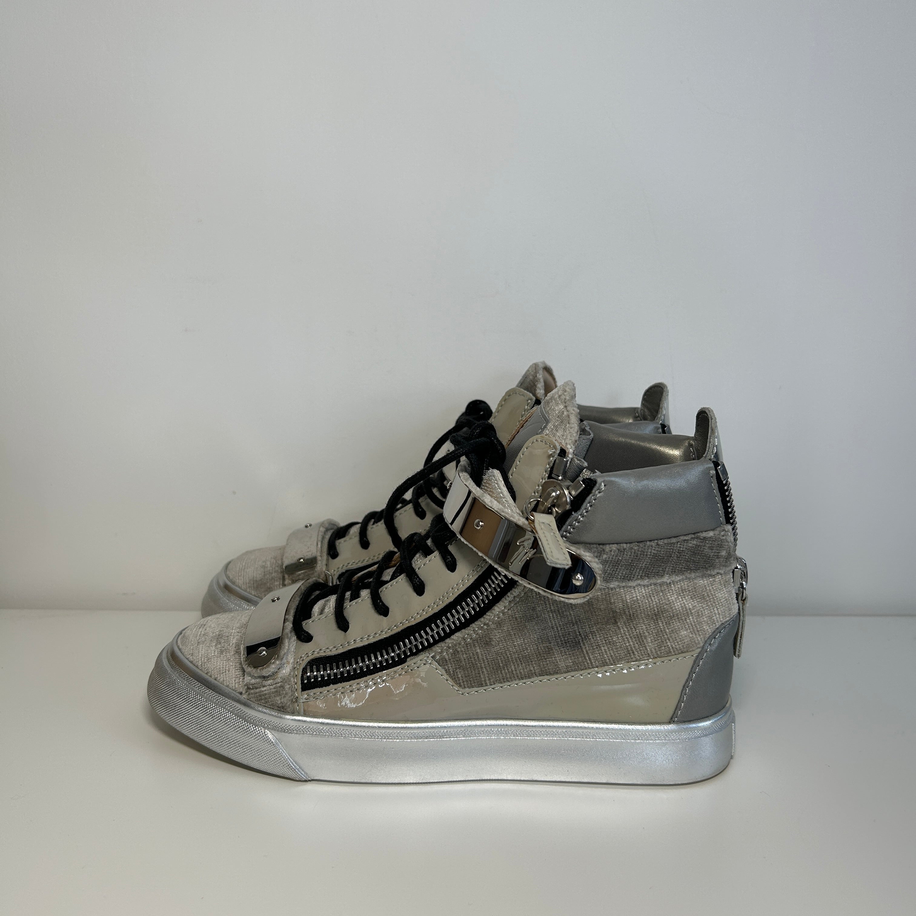 Silver Metallic Metropolis Double-Zip High-Top Sneakers