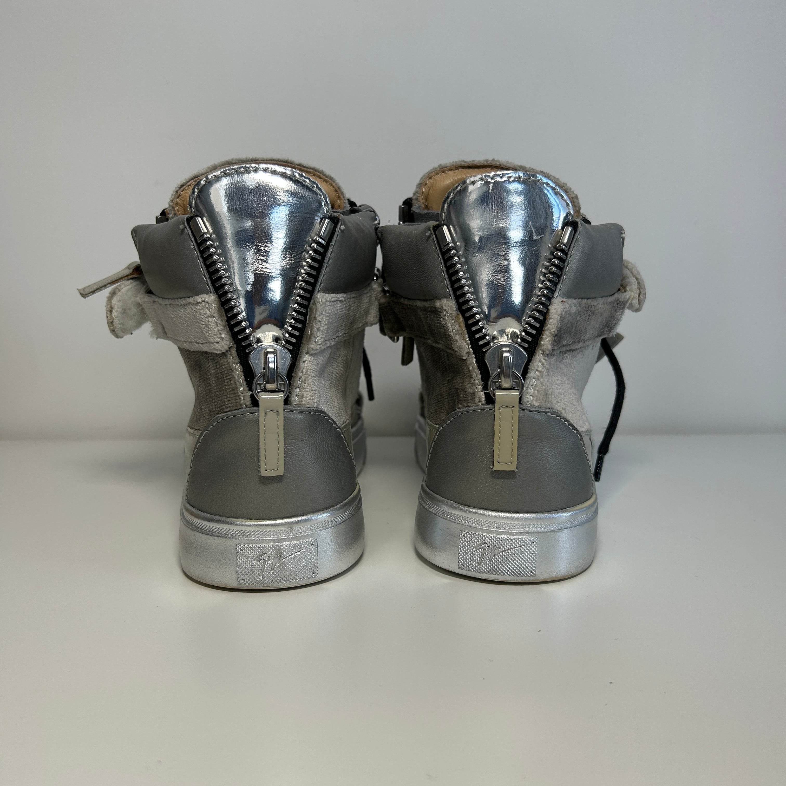 Silver Metallic Metropolis Double-Zip High-Top Sneakers