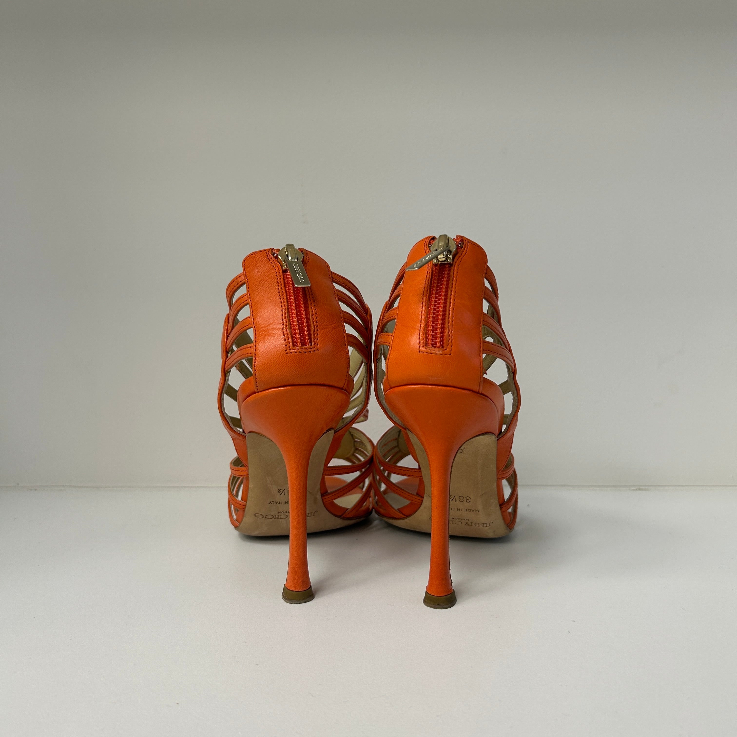 Orange Leather Cut Out Open Toe Sandals