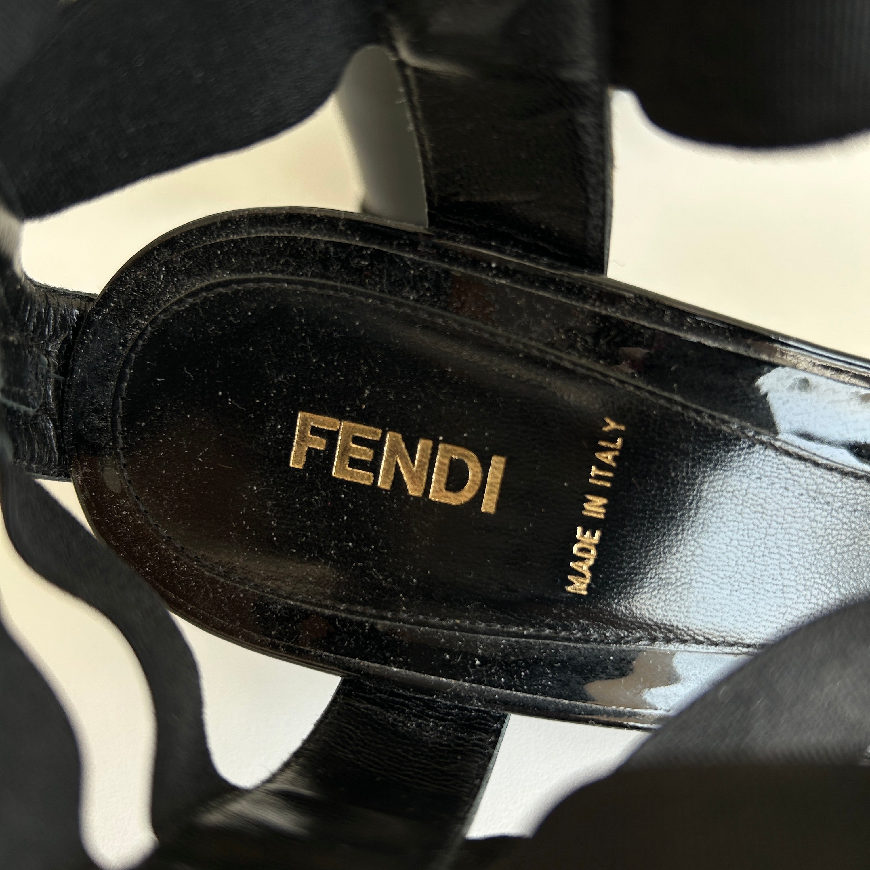 Black Patent Leather and Elastic T-Strap Wedge Sandals