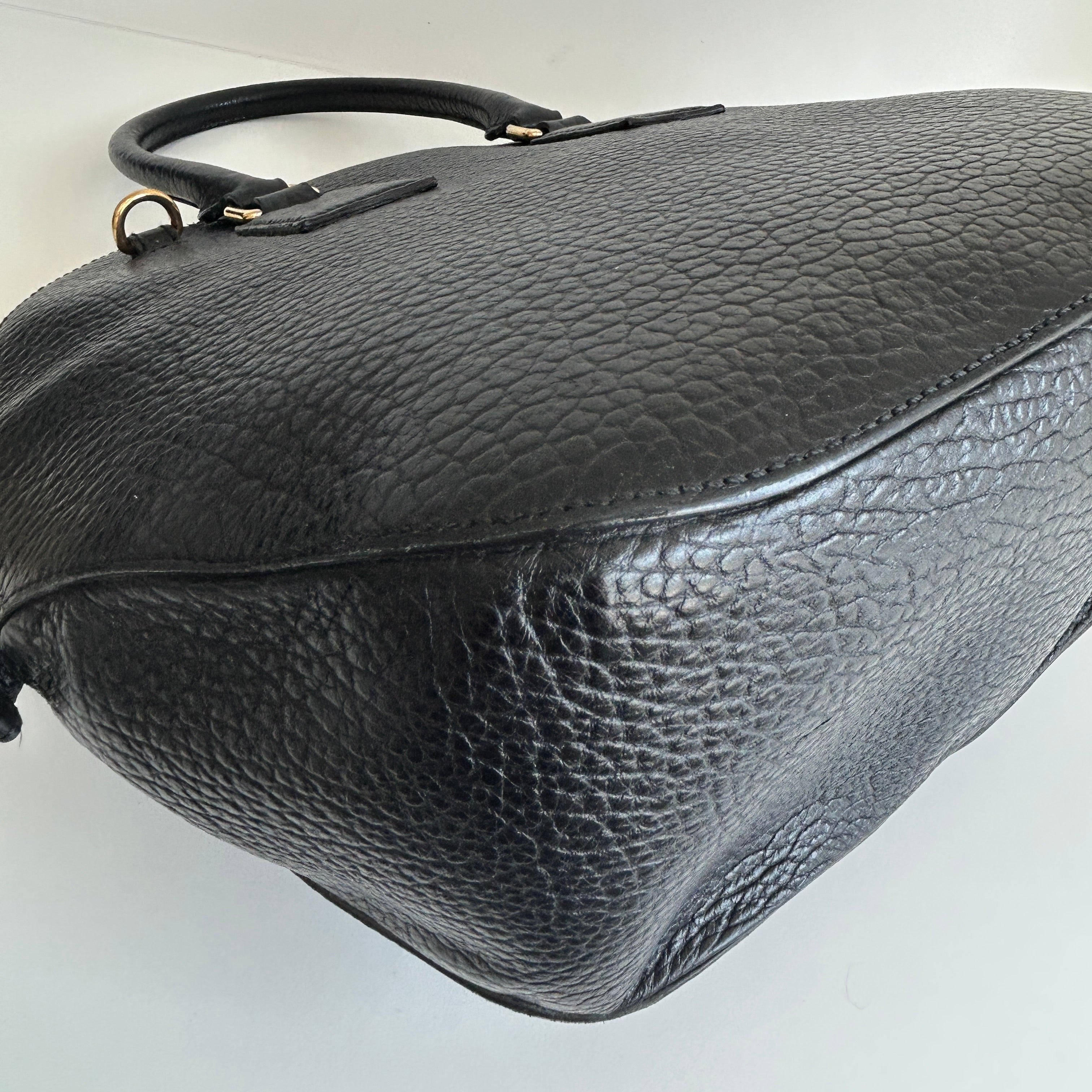 Black Leather Top Handle Bag