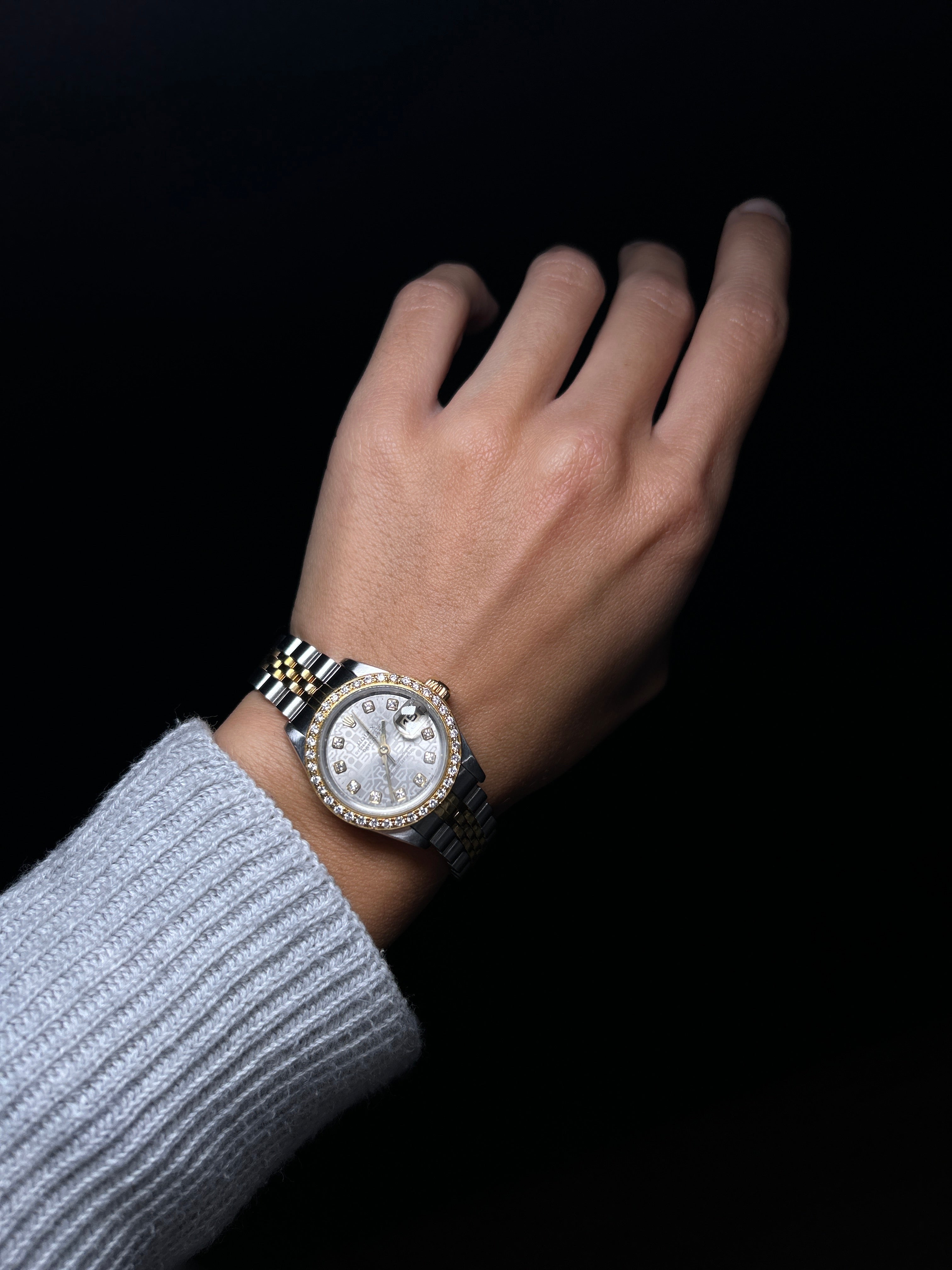 Ladies Oyster Perpetual Datejust Two Tone Silver/18K Yellow Gold Diamond Dial and Diamond Bezel Watch