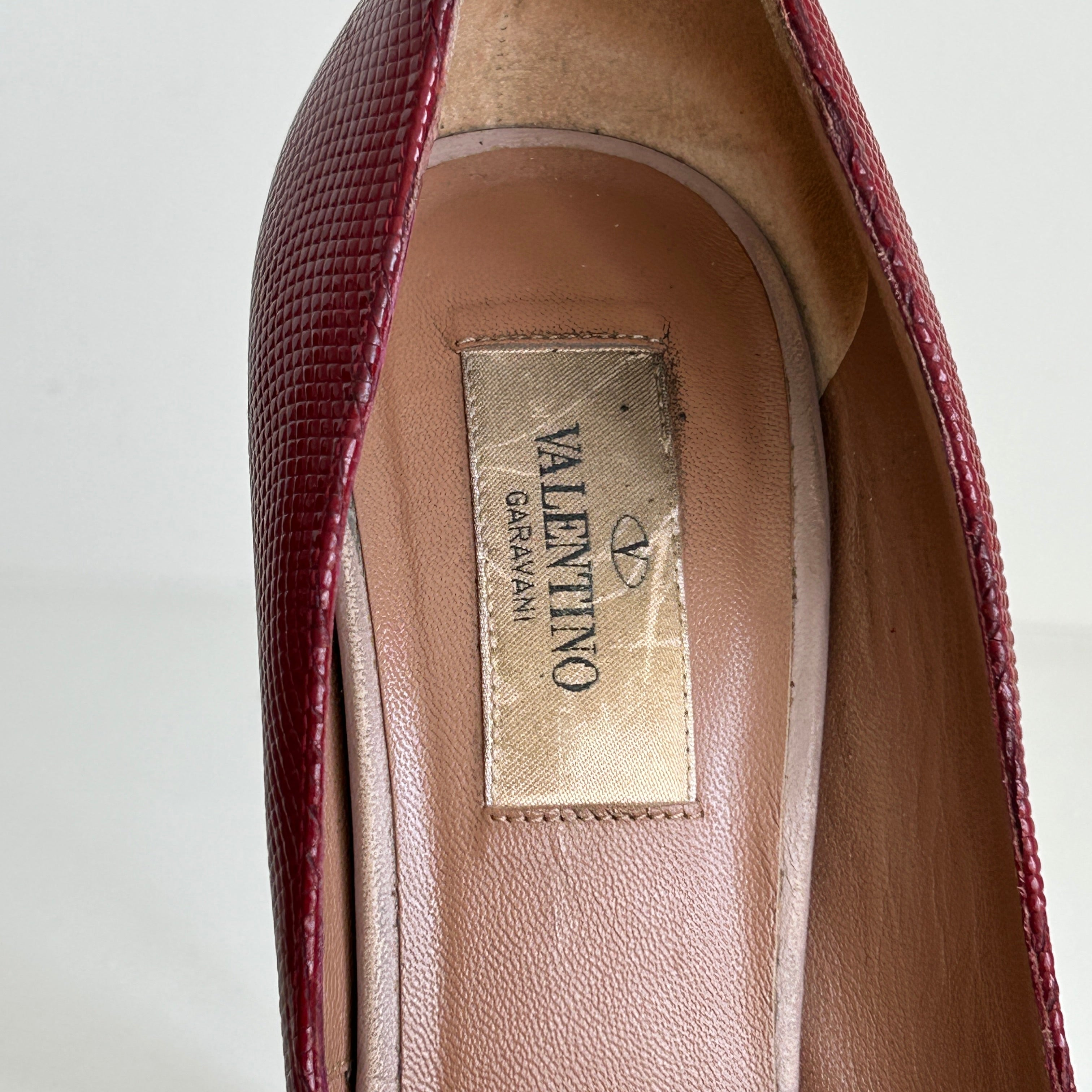 Burgundy Leather Peep Toe Pumps Heels