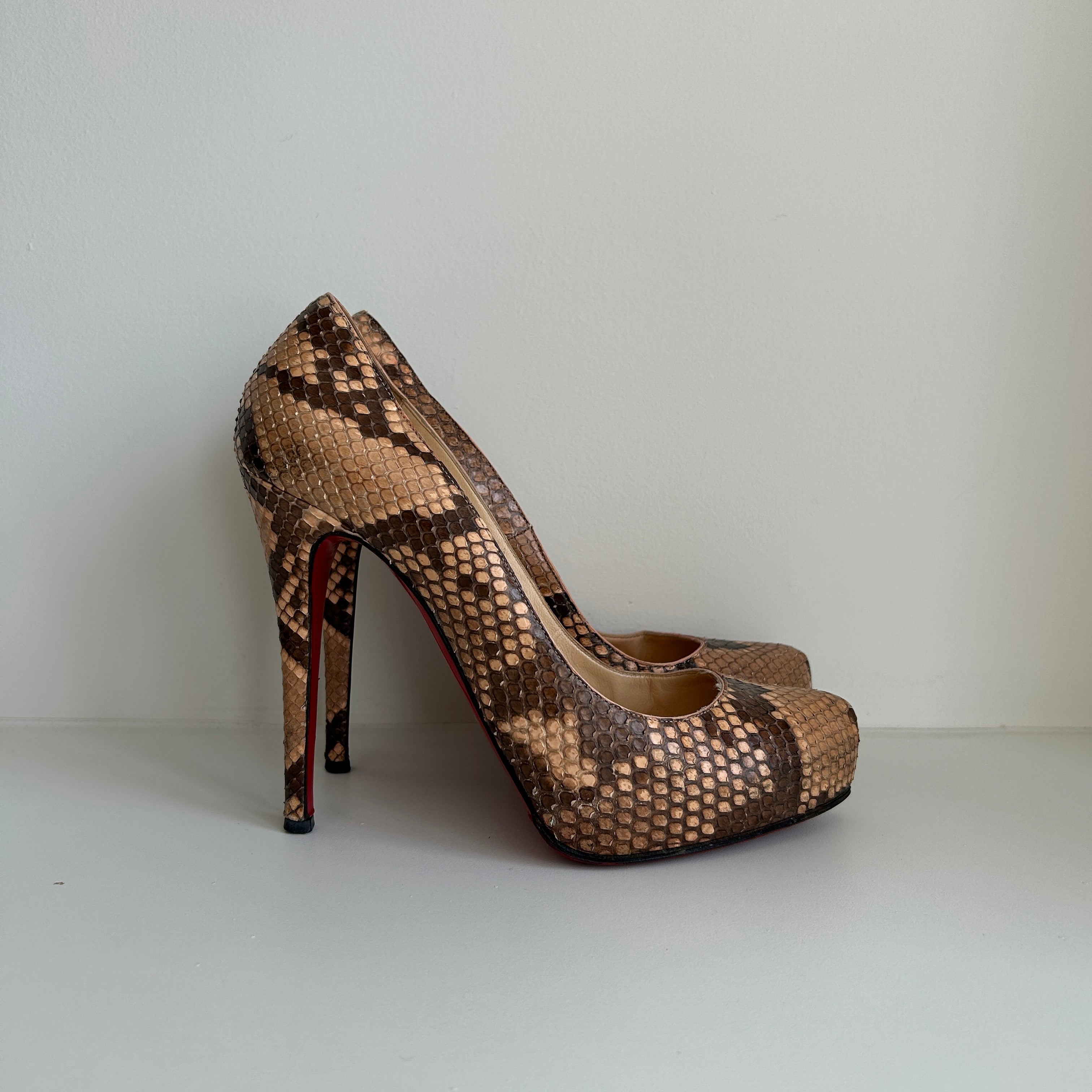 Beige Python New Simple Pumps