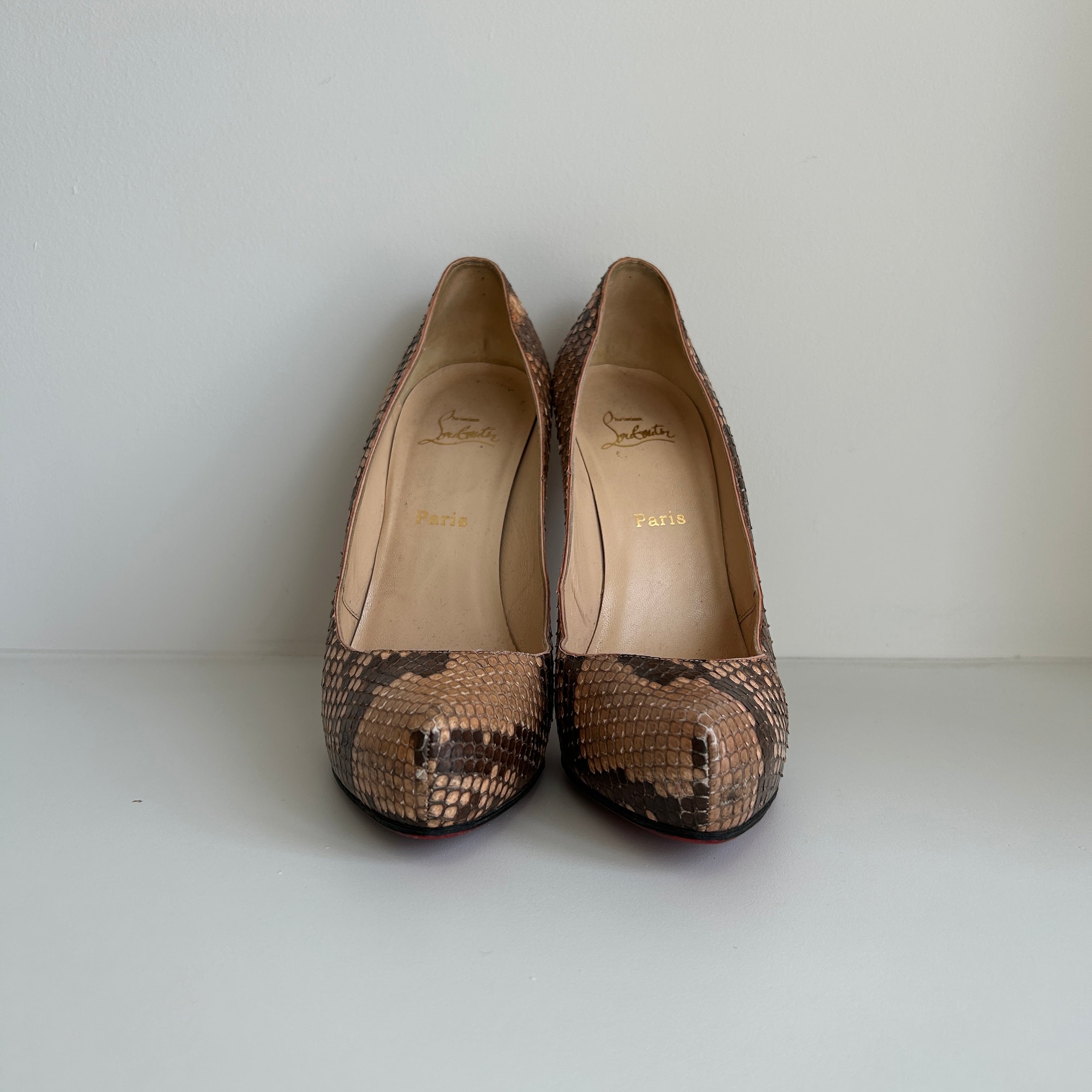 Beige Python New Simple Pumps