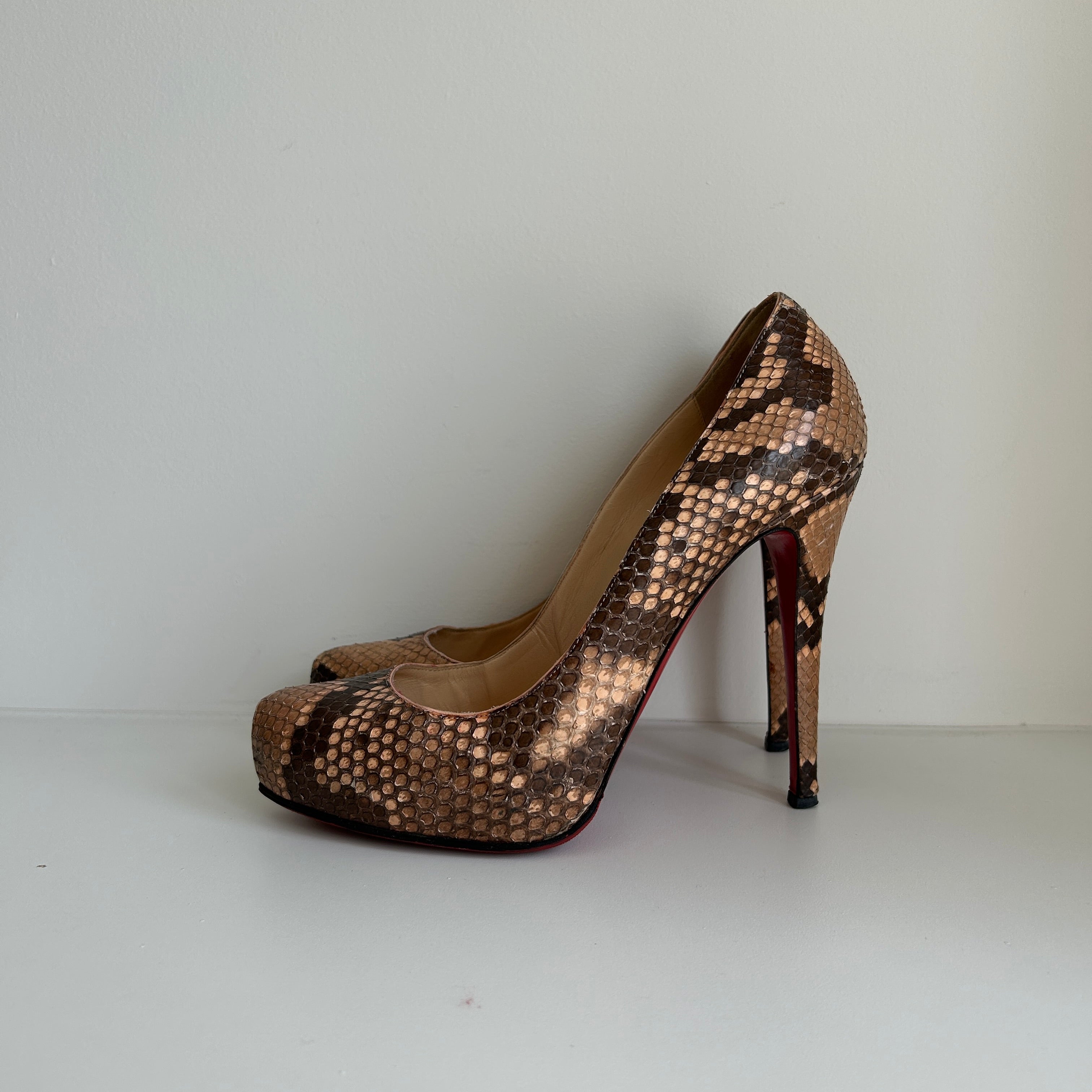 Beige Python New Simple Pumps