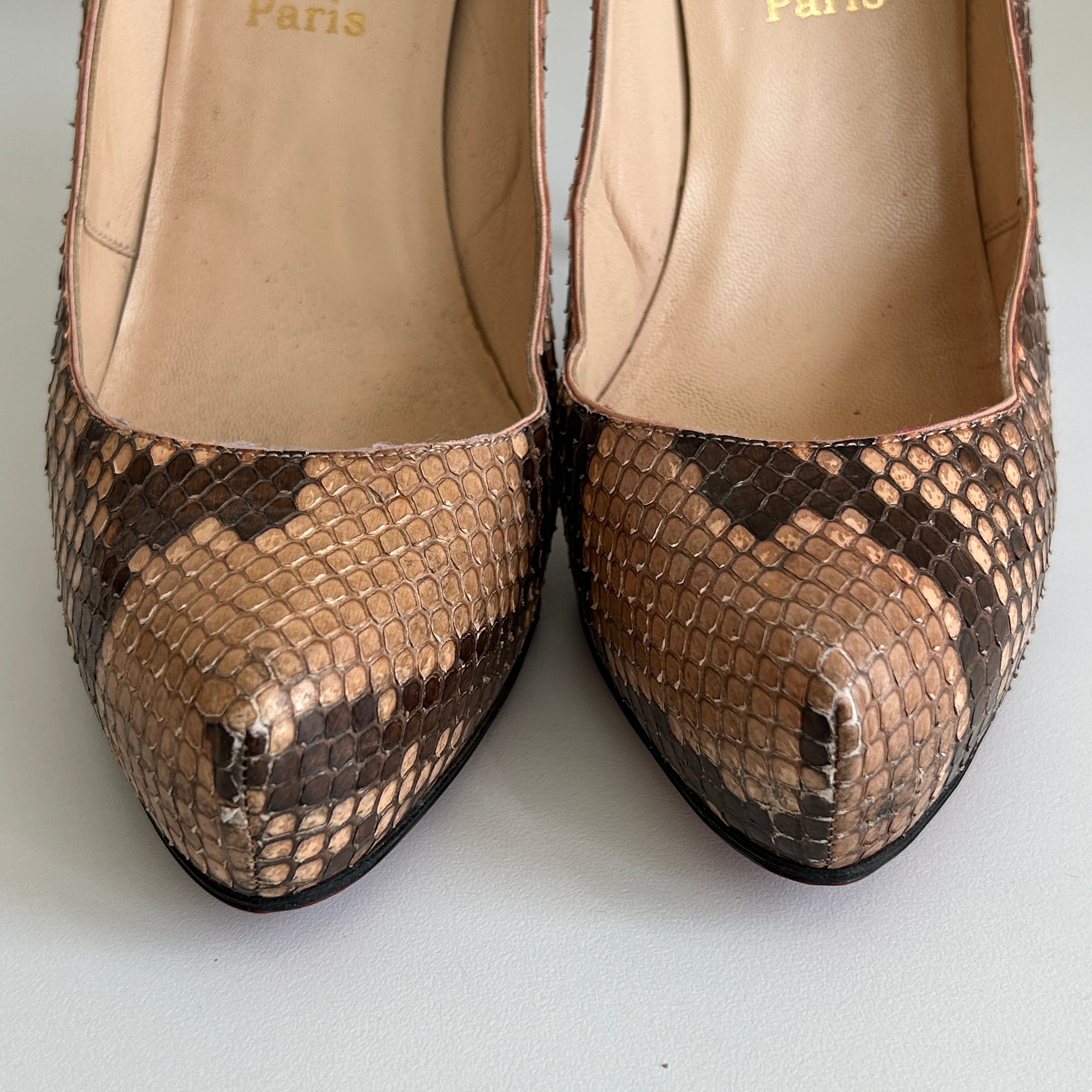 Beige Python New Simple Pumps
