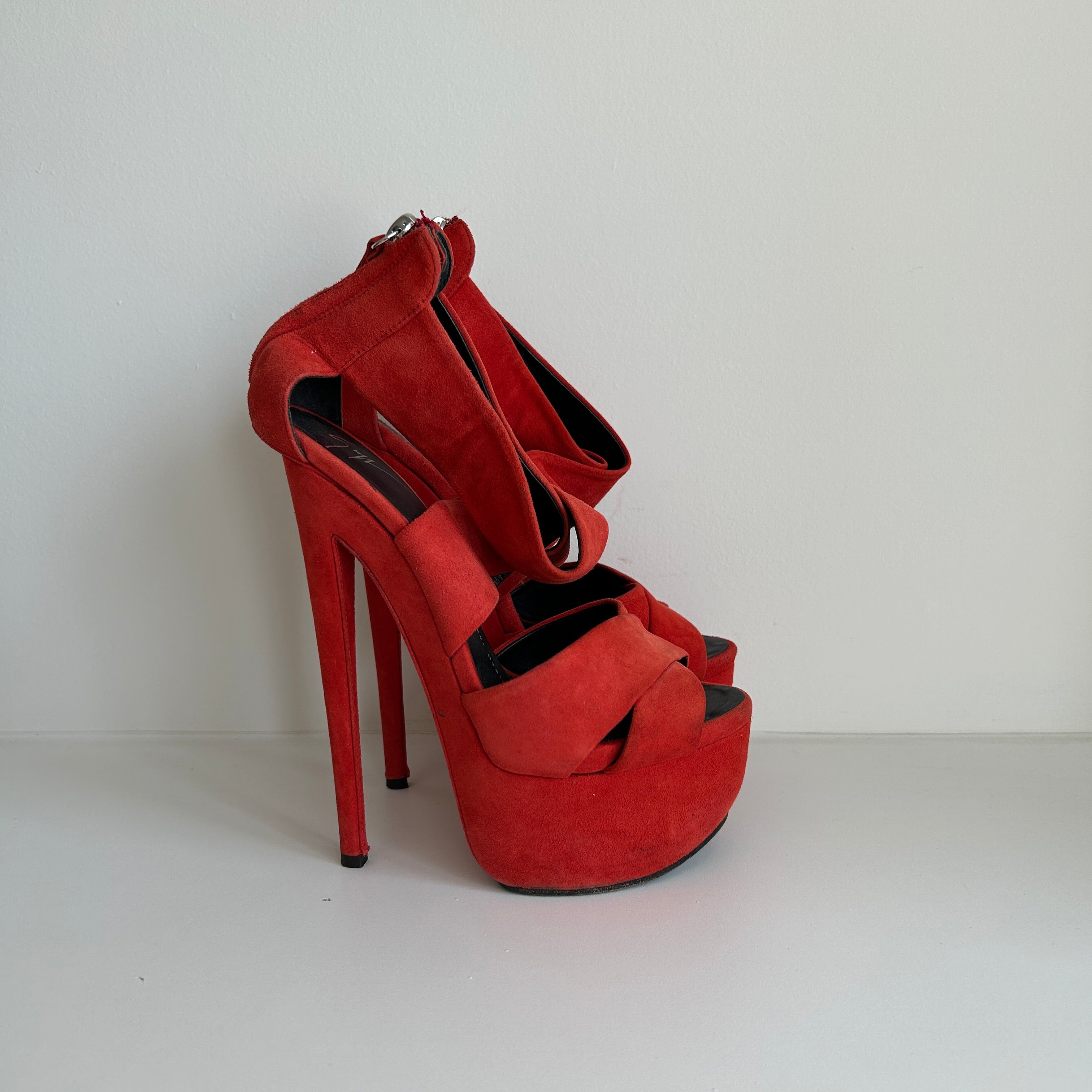 Red Suede Platform Sandals