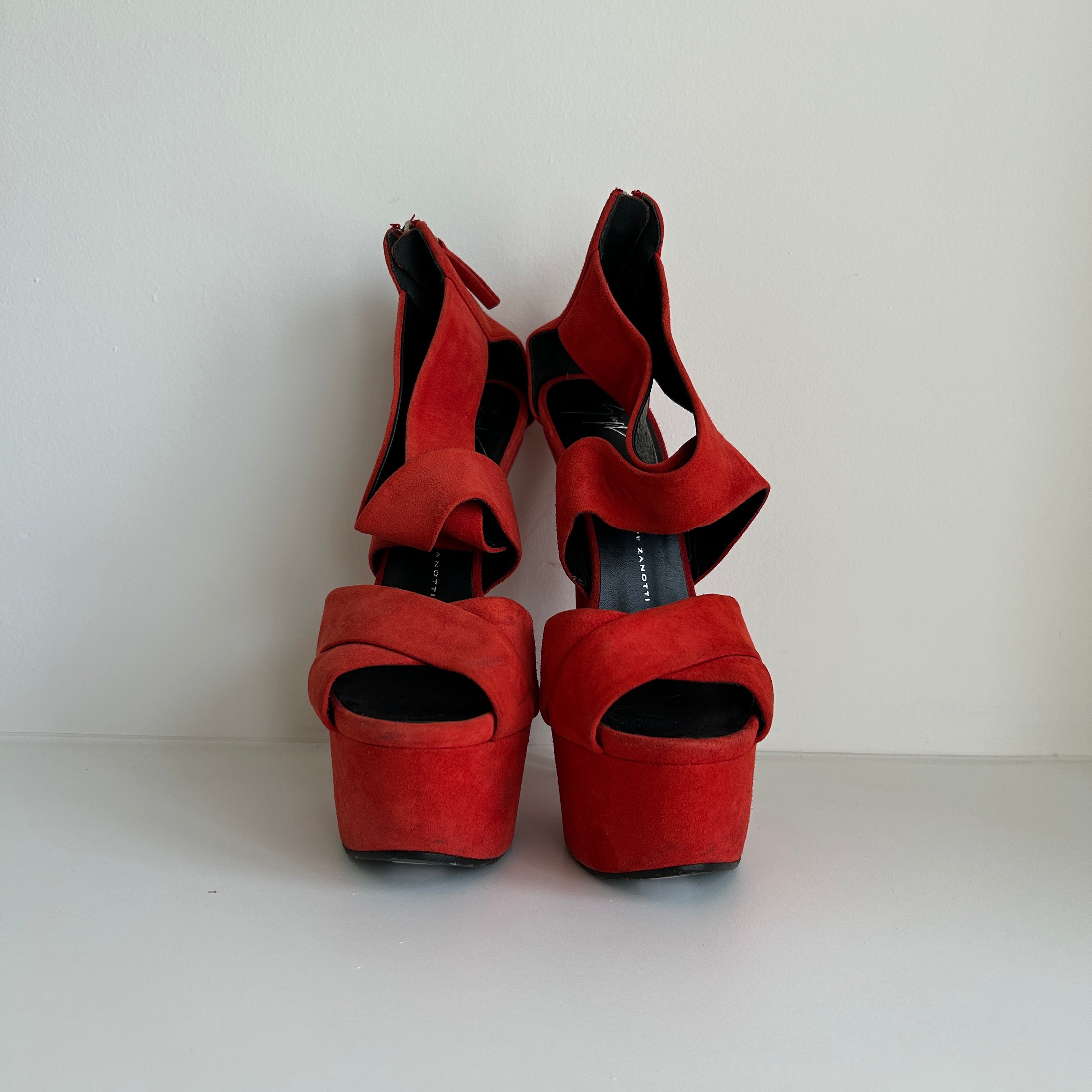 Red Suede Platform Sandals