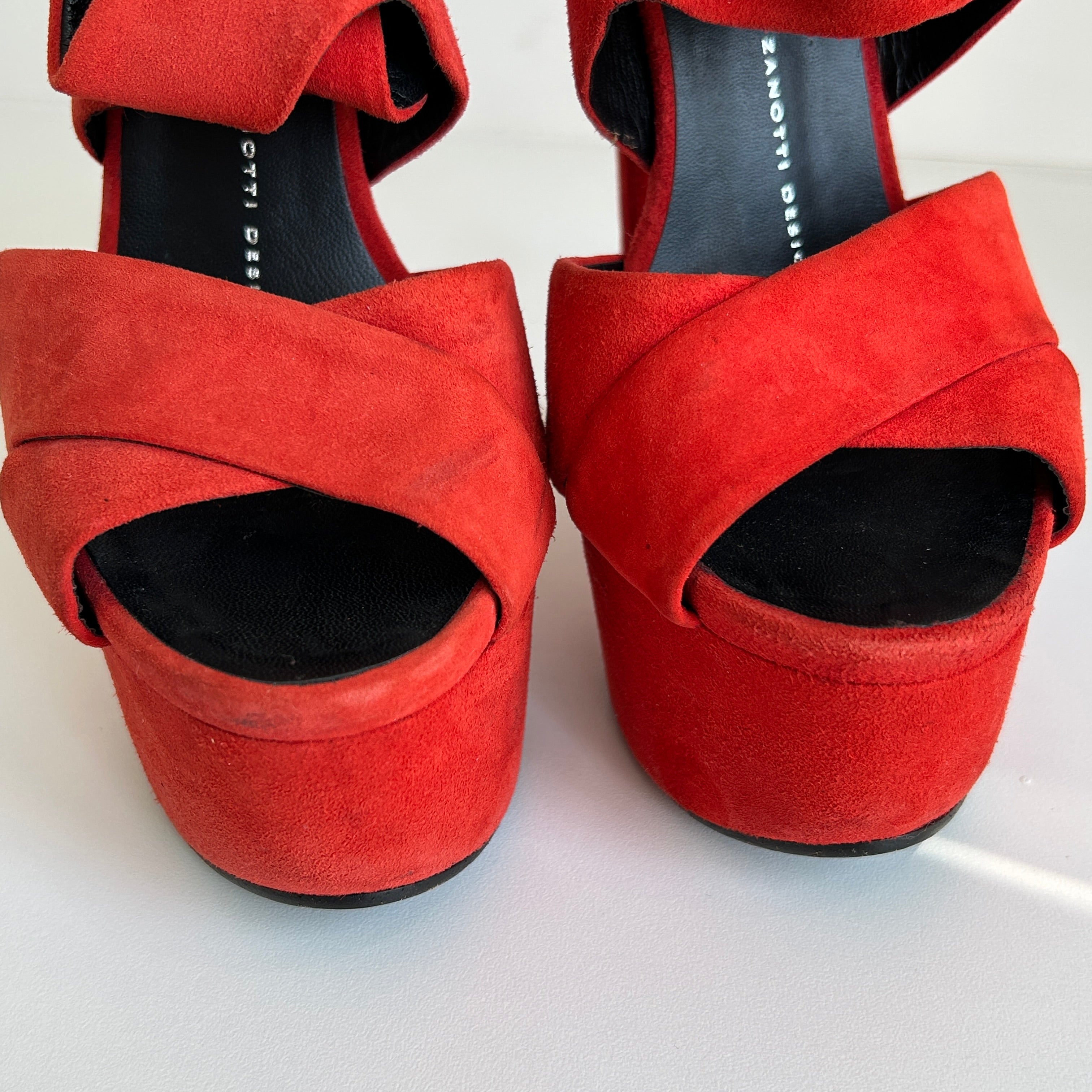 Red Suede Platform Sandals