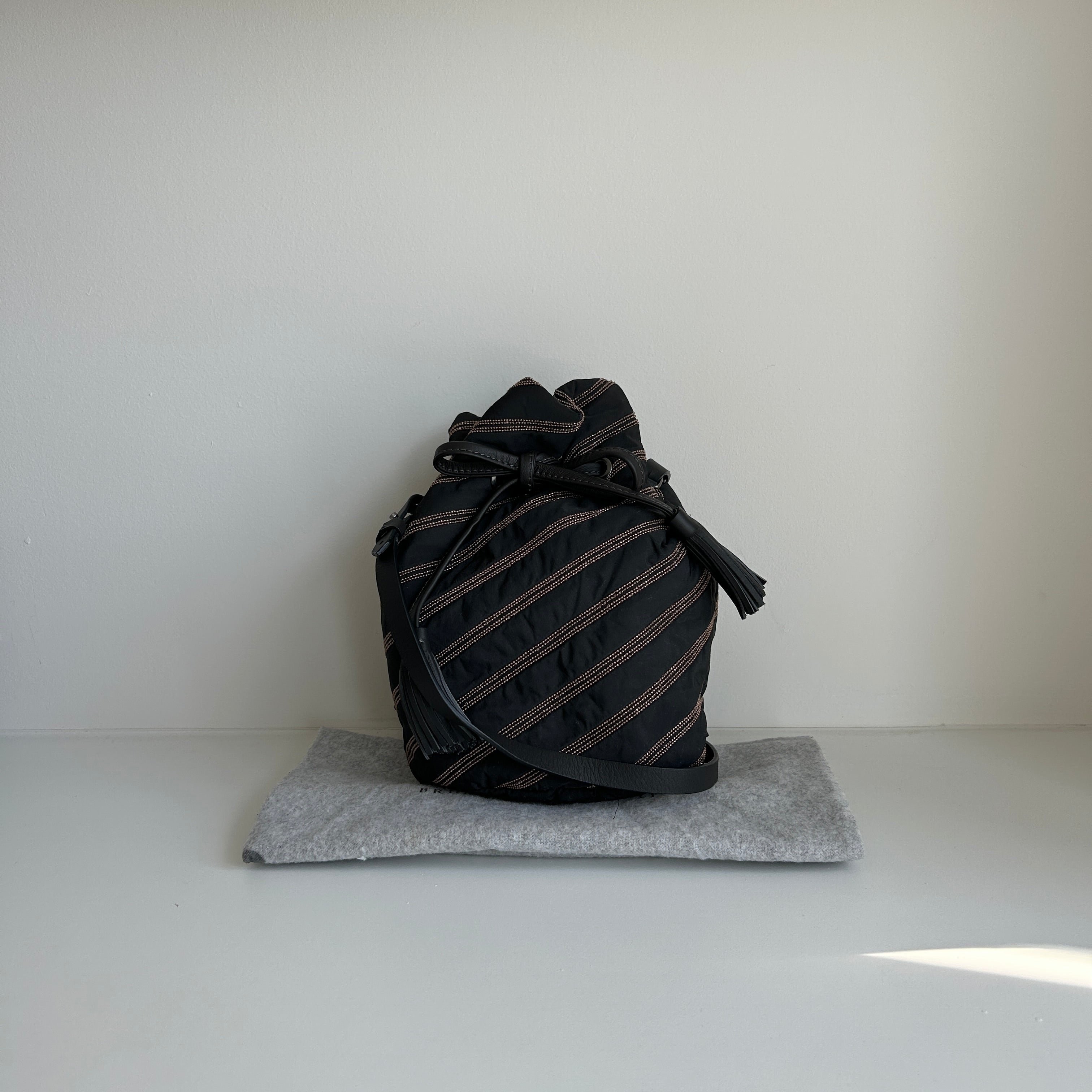 Black Embellished Bucket Bag