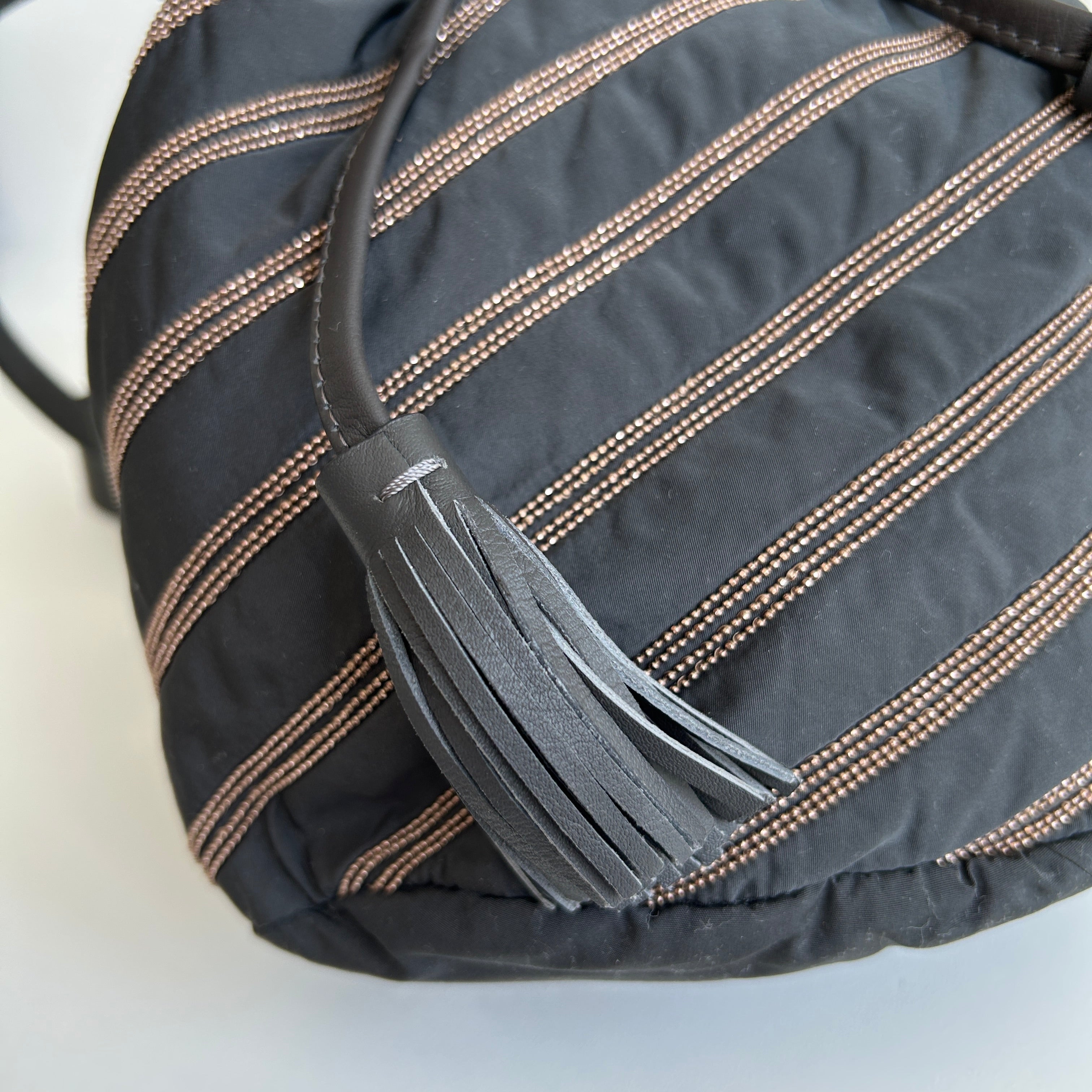 Black Embellished Bucket Bag